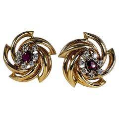 Cocktail ruby diamond earrings 14KT gold