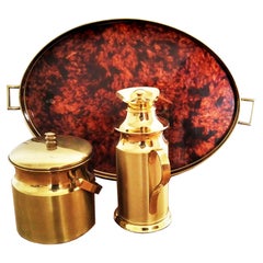 Cocktail Set Tray and Ice Bucket and Thermos Brass and Lucite Italy Midcentury