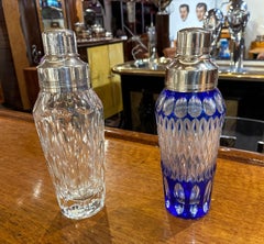 Cocktail Shaker Martini Etched Carved Blue Glass Shaker