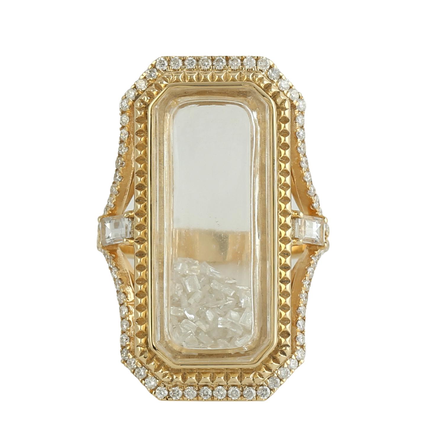 Taglio misto Cocktail Shaker Ring With Diamonds Made In 14k Yellow Gold in vendita