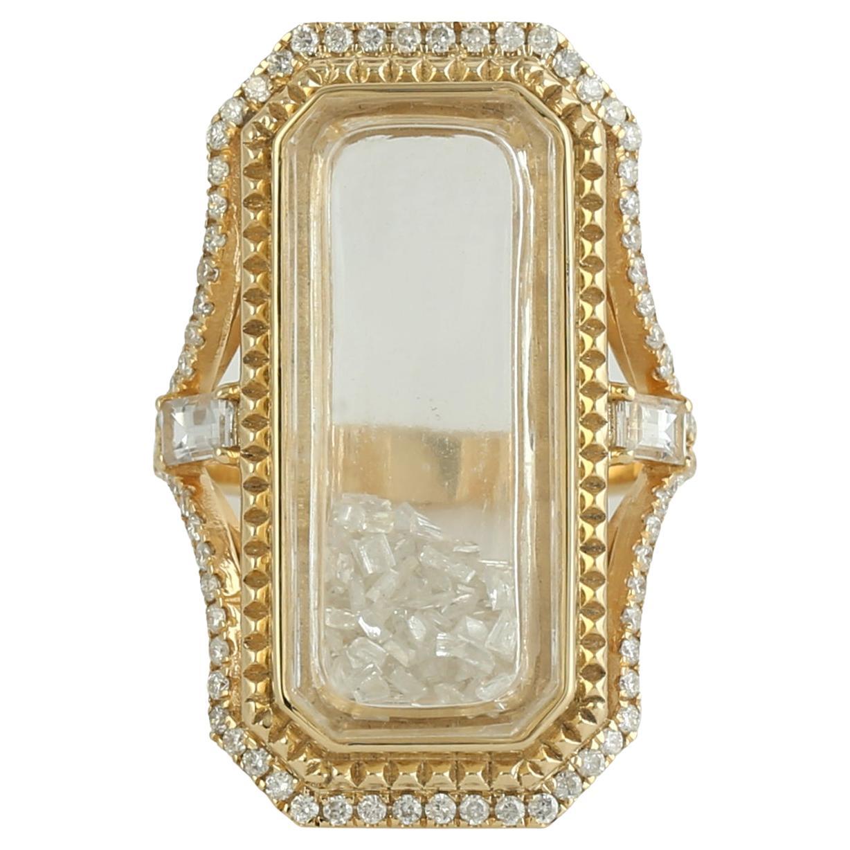 Cocktail Shaker Ring With Diamonds Made In 14k Yellow Gold