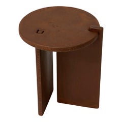 Cocktail Side Table Modern Contemporary Round Handmade Corten Rust Steel