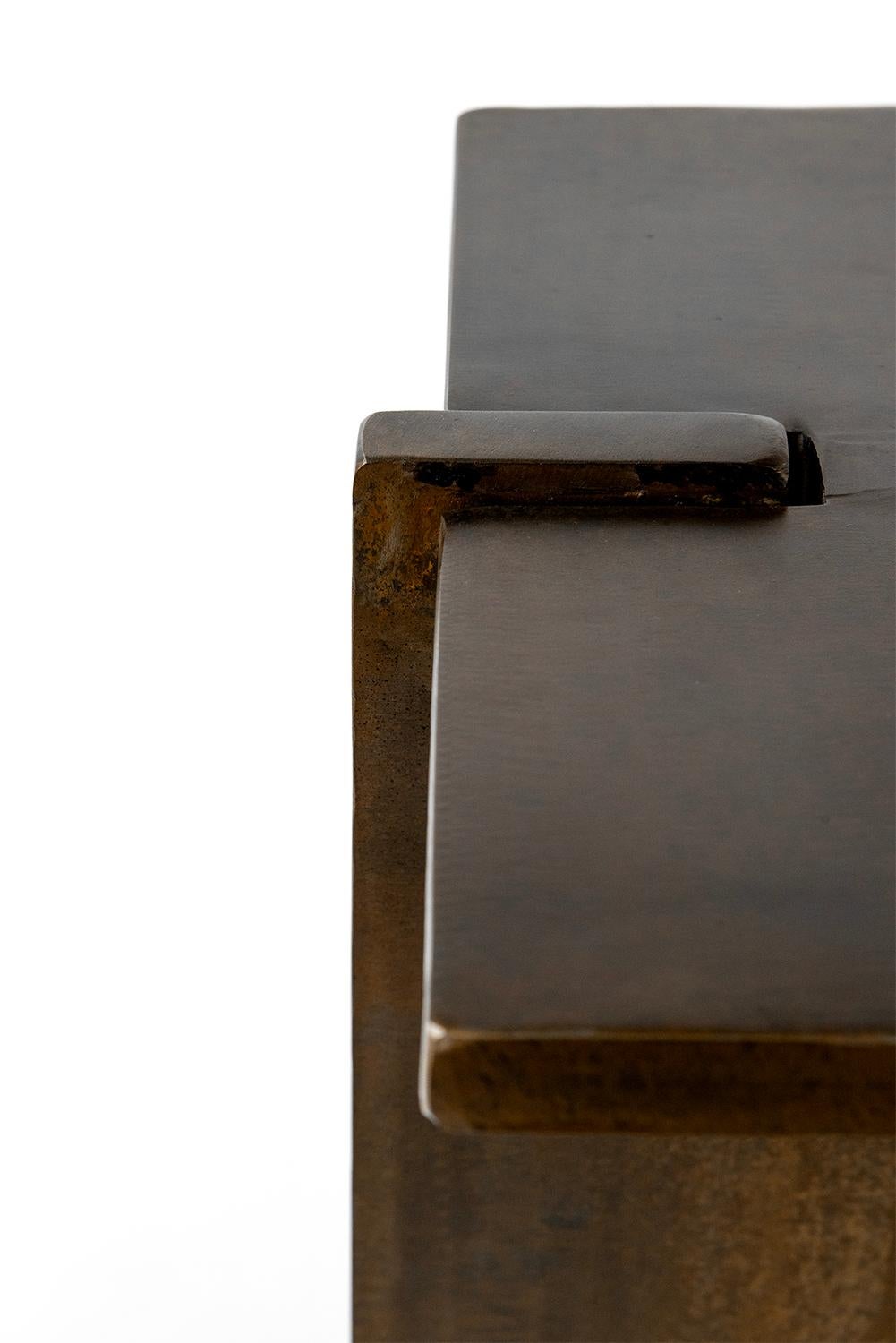 Contemporary Cocktail Side Table Modern Hand-Shaped Geometrical Handmade Bronze Steel  For Sale