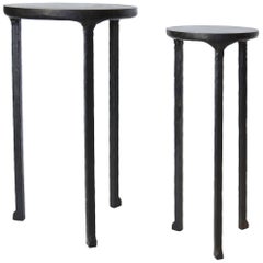 Cocktail Side Table Pair Modern Minimalist Round Handmade Blackened Steel