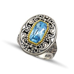 Bague de cocktail en argent avec cristal Swarovski bleu - Dimitrios Exclusive D122-1
