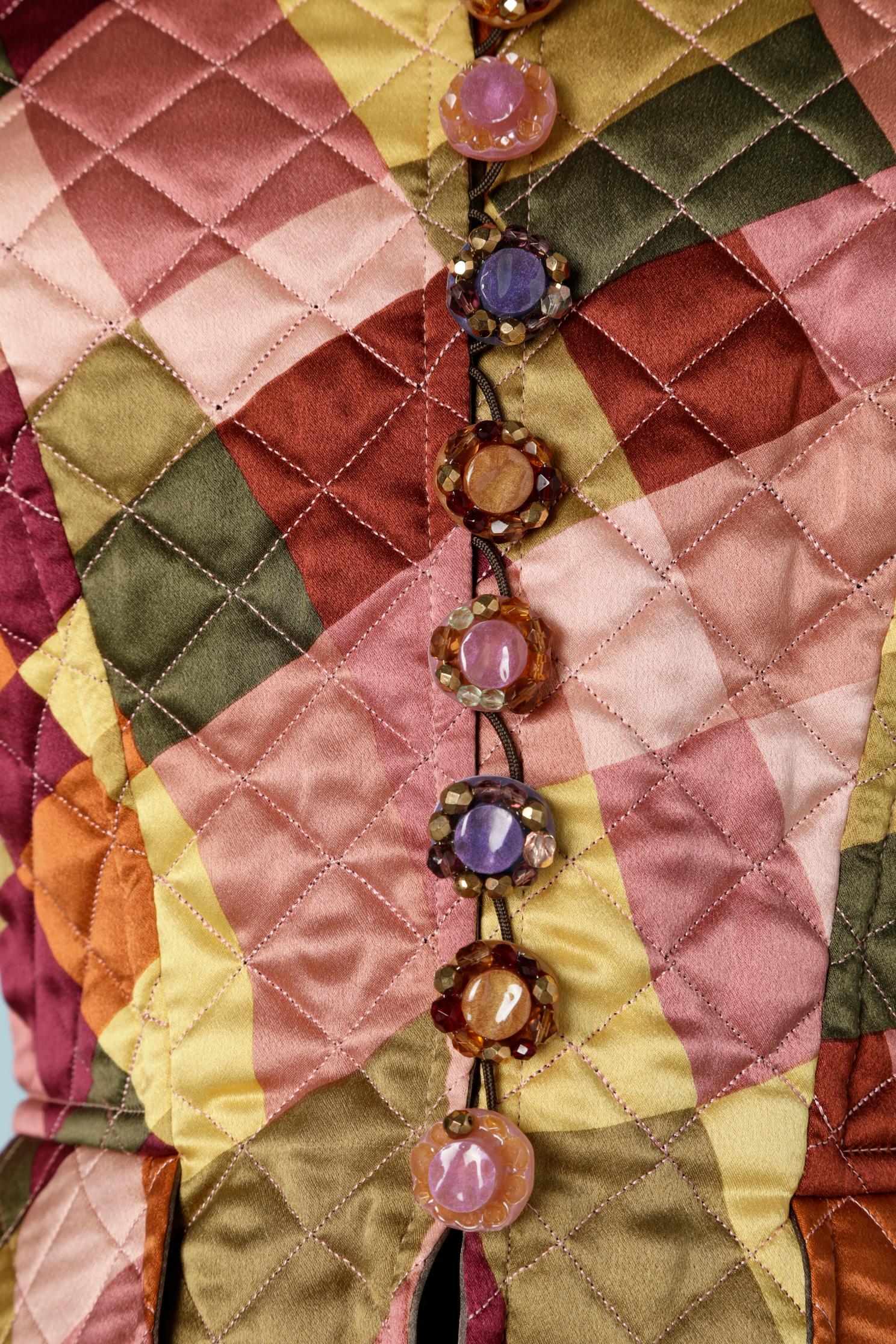Falda-traje de cóctel con chaqueta acolchada y botones joya Christian Lacroix Marrón en venta