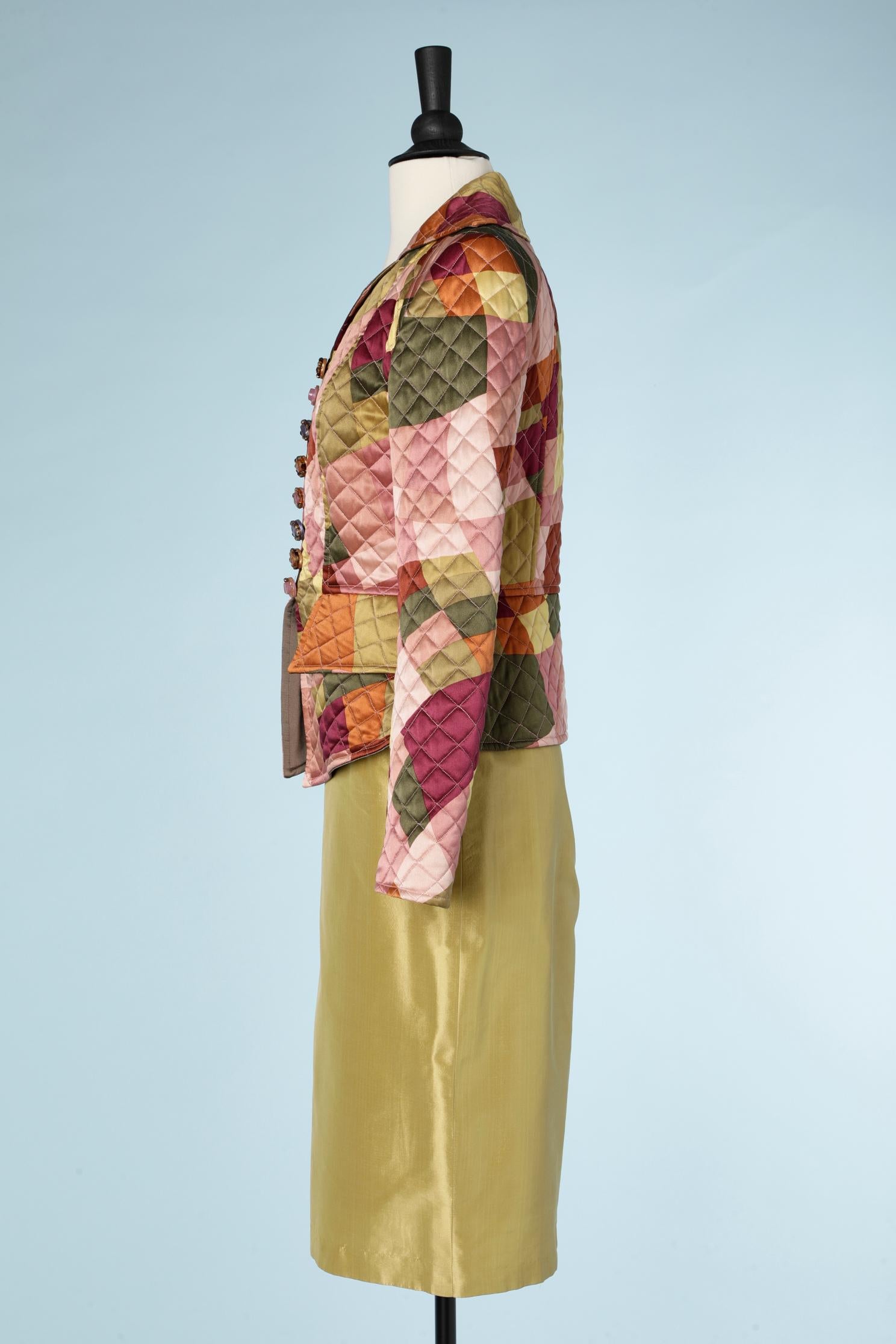 De las mujeres Falda-traje de cóctel con chaqueta acolchada y botones joya Christian Lacroix en venta