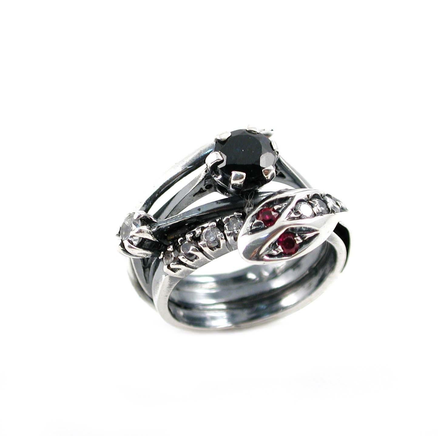 Contemporary Cocktail  Snake Multiple Ring in Silver with Zircons from IOSSELLIANI For Sale