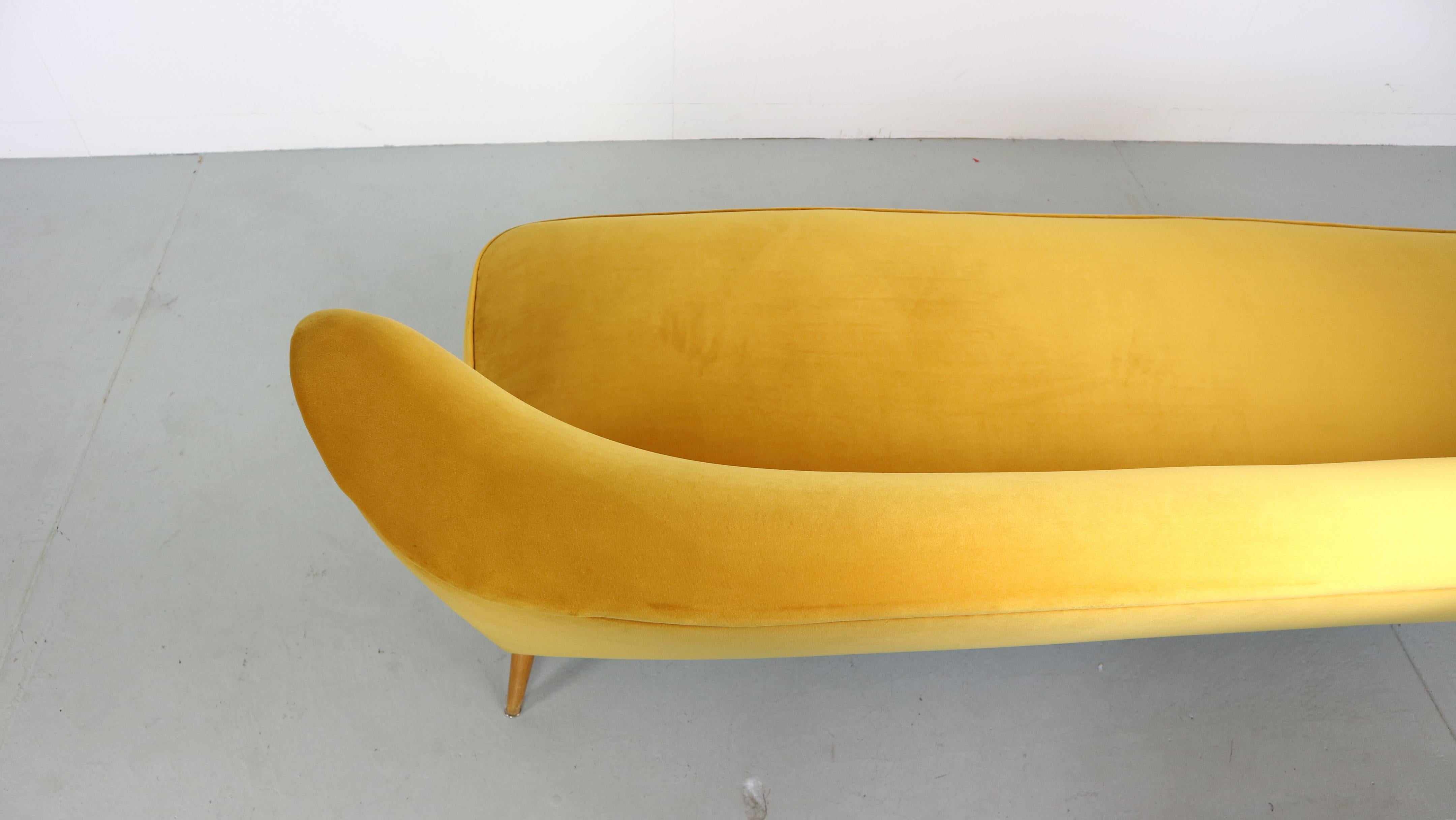 Mid-20th Century Cocktail Sofa from the 1950s, New Velvet Upholstery