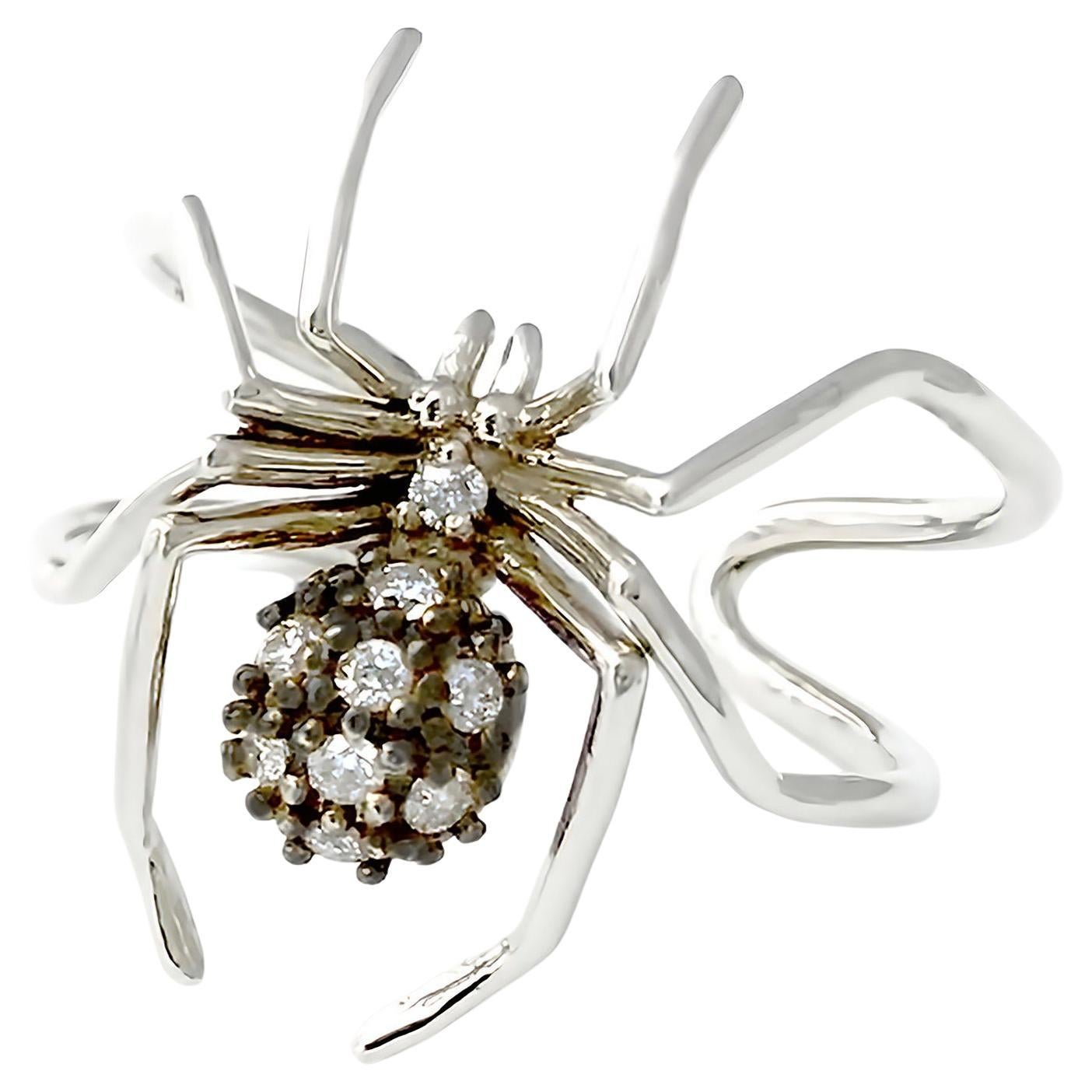 Small Cocktail Spider Ring White Gold Black Rhodium Diamonds gift for her For Sale