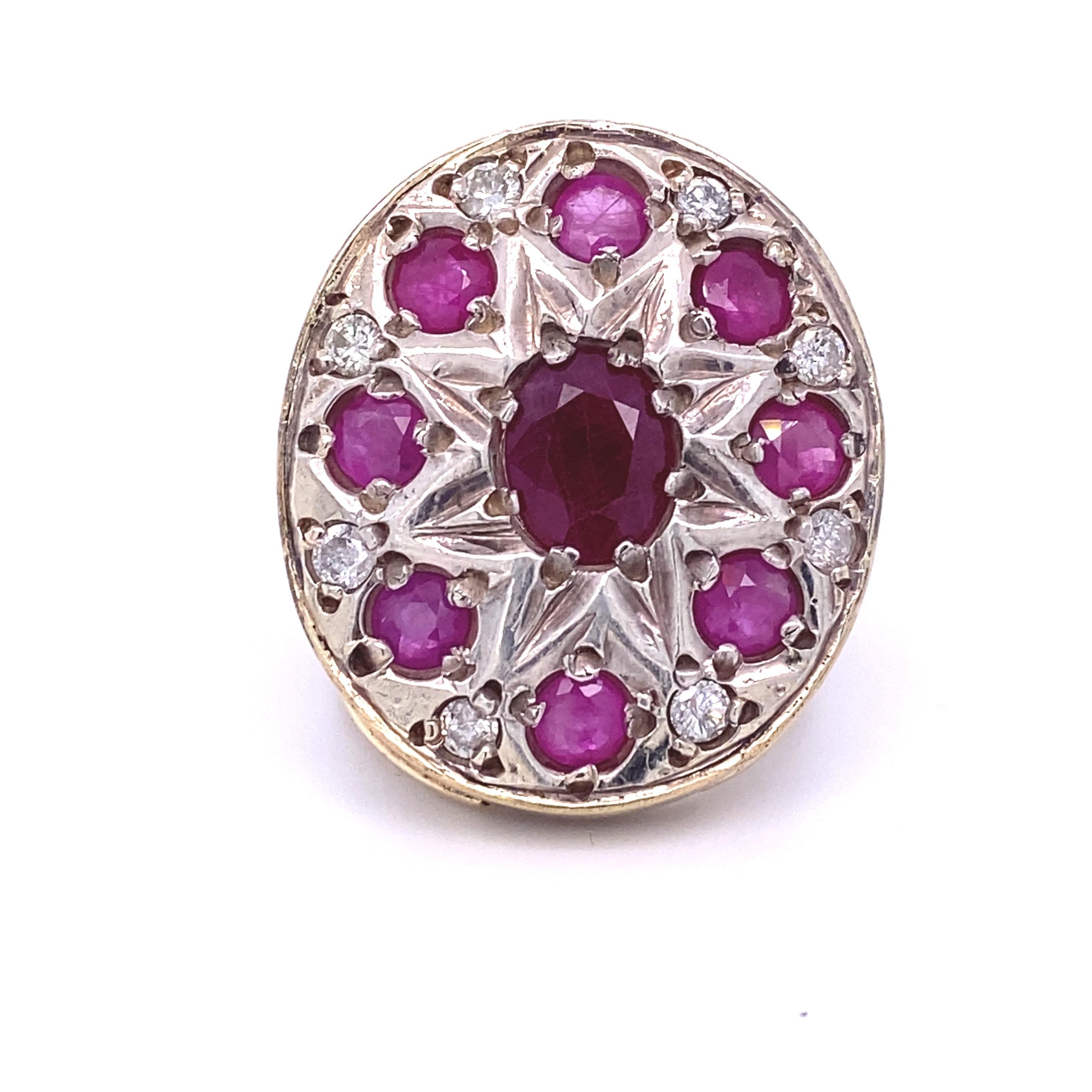Round Cut Cocktail Statement Ruby and Diamond Ring