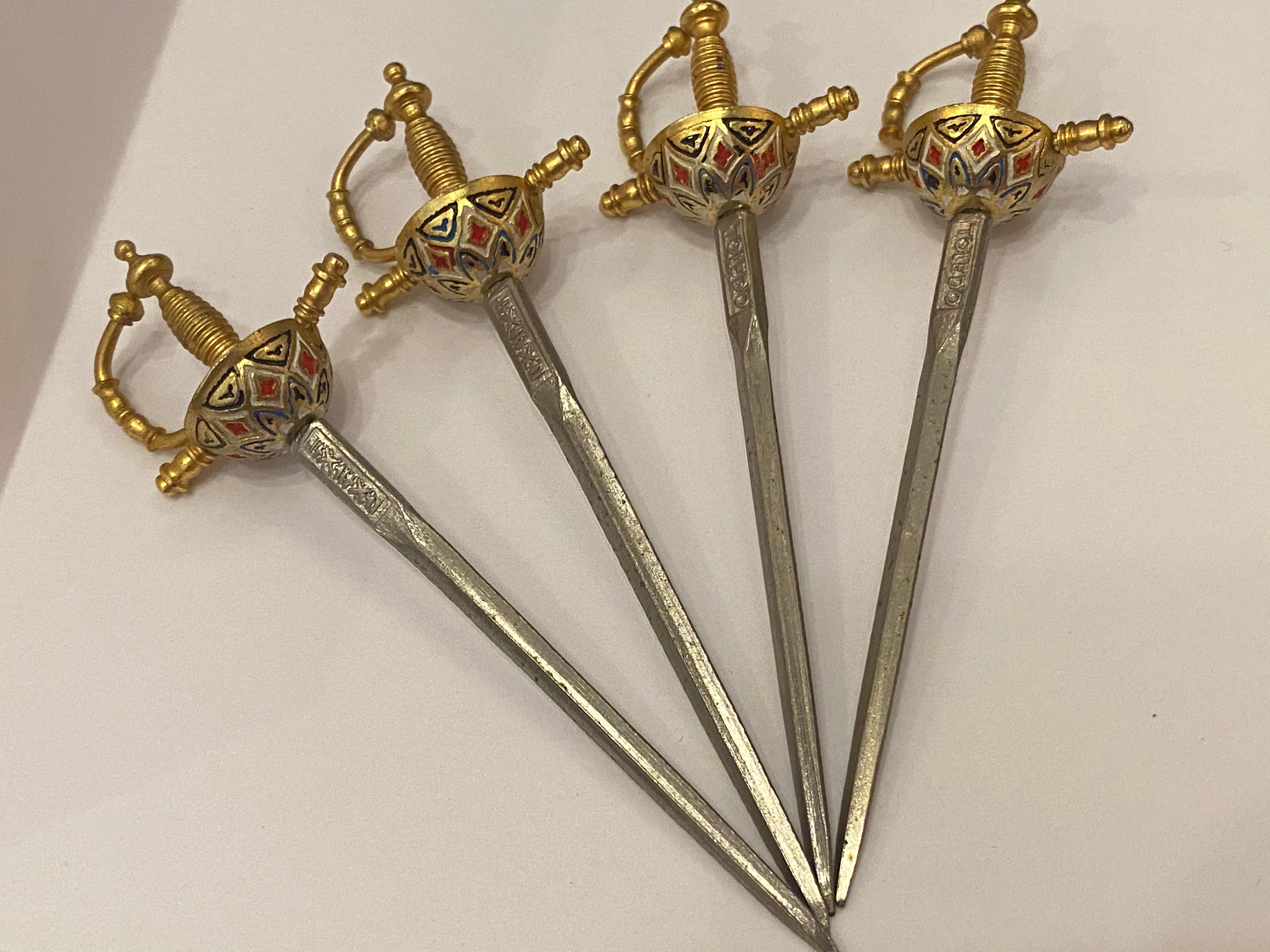 Spanish Cocktail Sticks Damascene Miniature Swords Vintage Bar Accessories Toledo, Spain