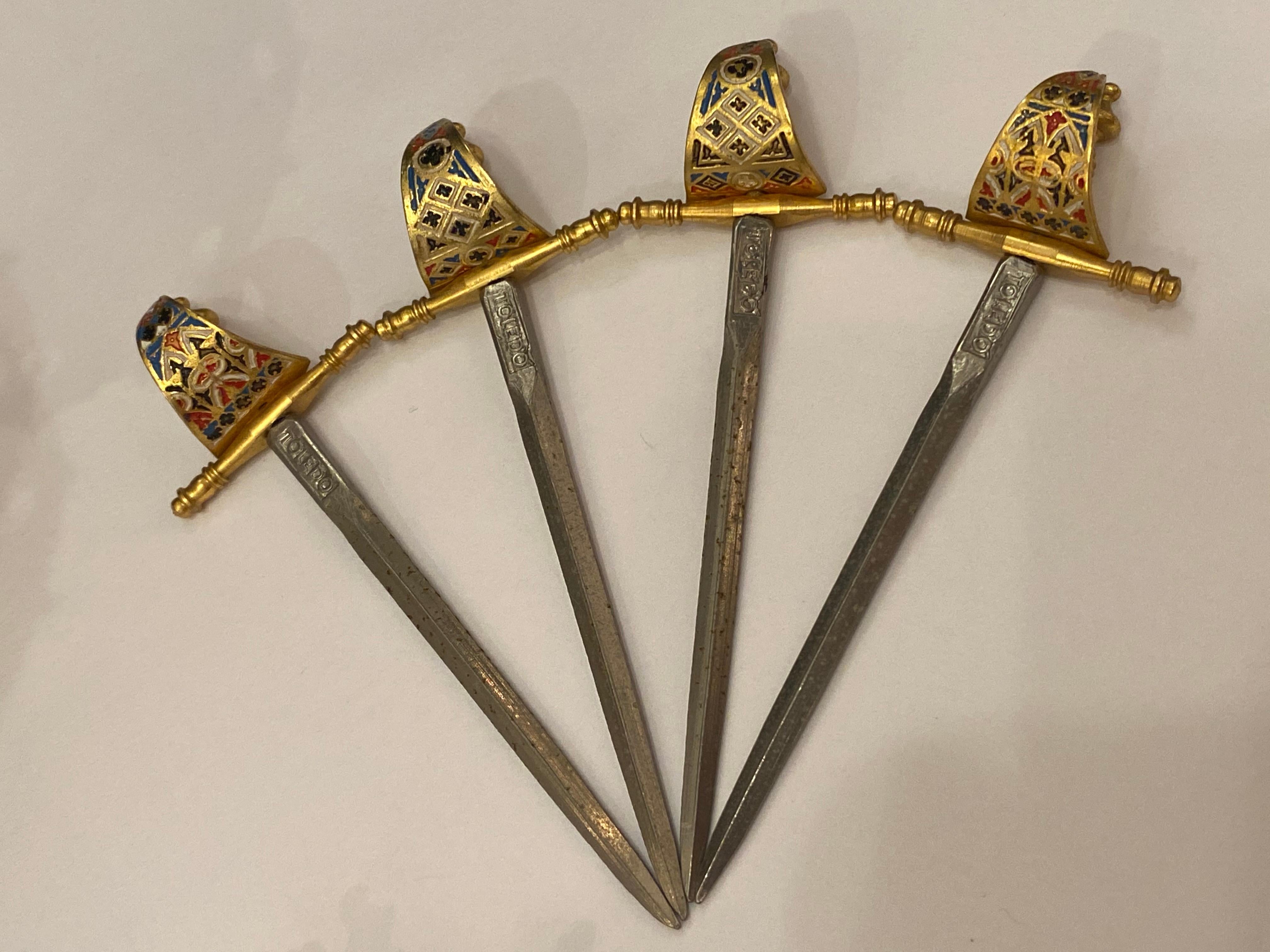 Cocktail Sticks Damascene Miniature Swords Vintage Bar Accessories Toledo, Spain In Excellent Condition In Dallas, TX