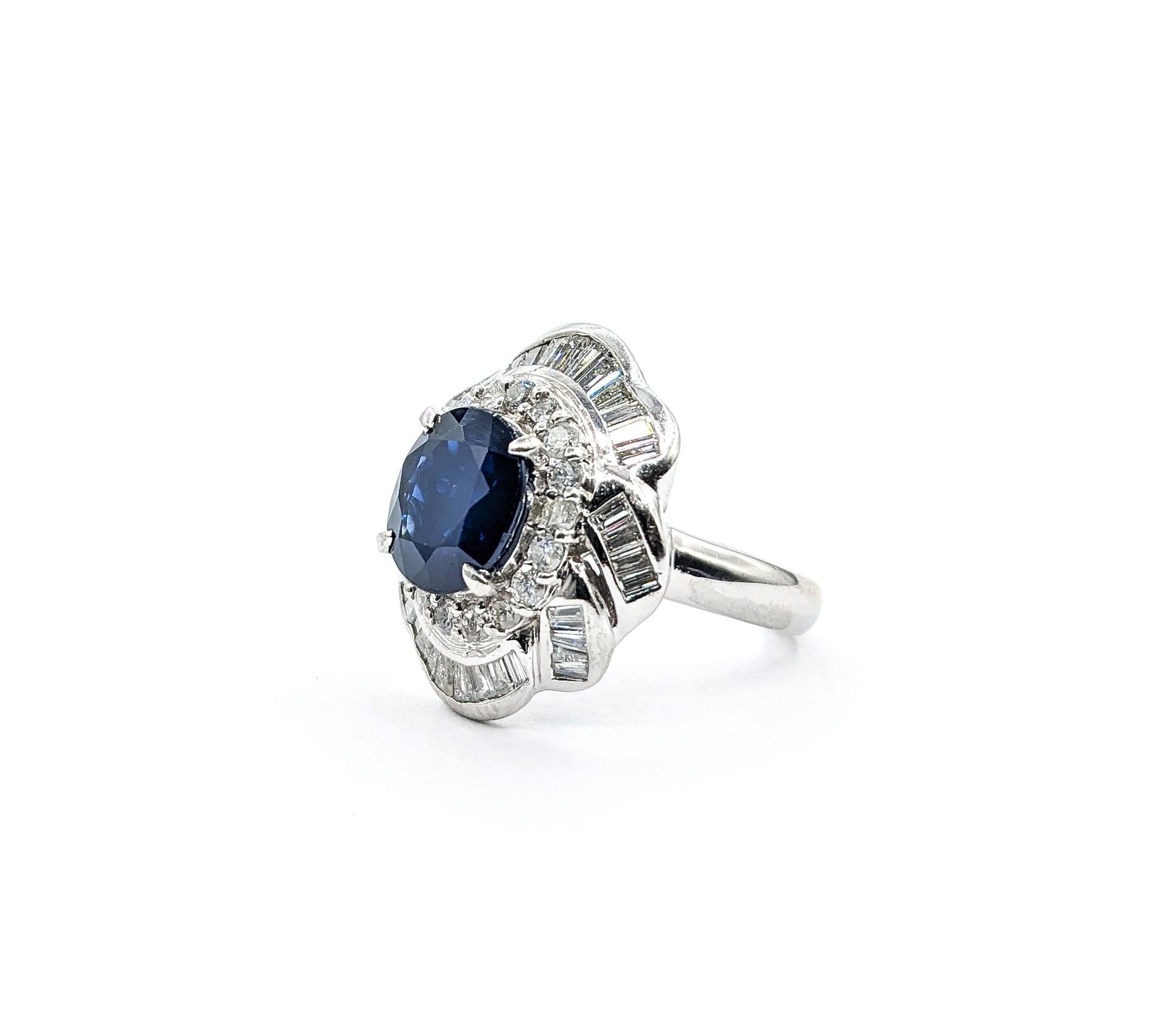 2.83ct Sapphire & 1.21ctw Diamond Halo Cocktail Ring In Platinum In Excellent Condition For Sale In Bloomington, MN