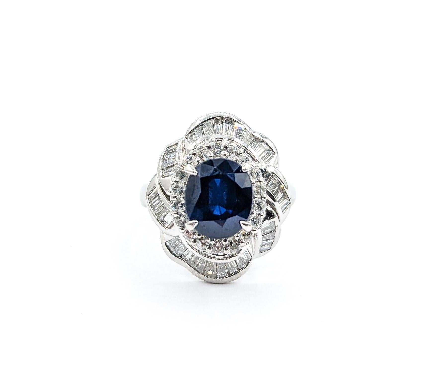 2.83ct Sapphire & 1.21ctw Diamond Halo Cocktail Ring In Platinum For Sale 6