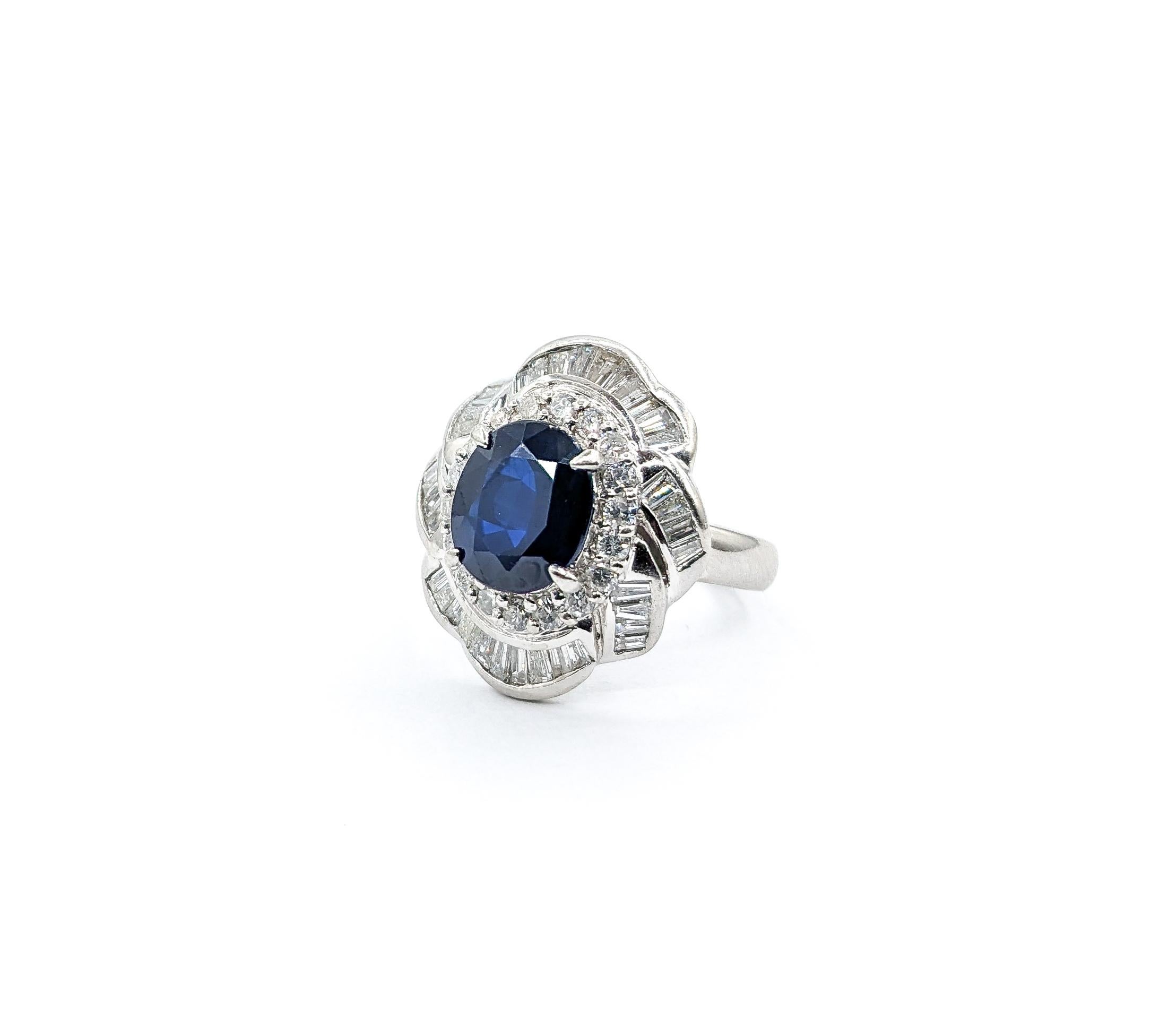 Women's 2.83ct Sapphire & 1.21ctw Diamond Halo Cocktail Ring In Platinum For Sale