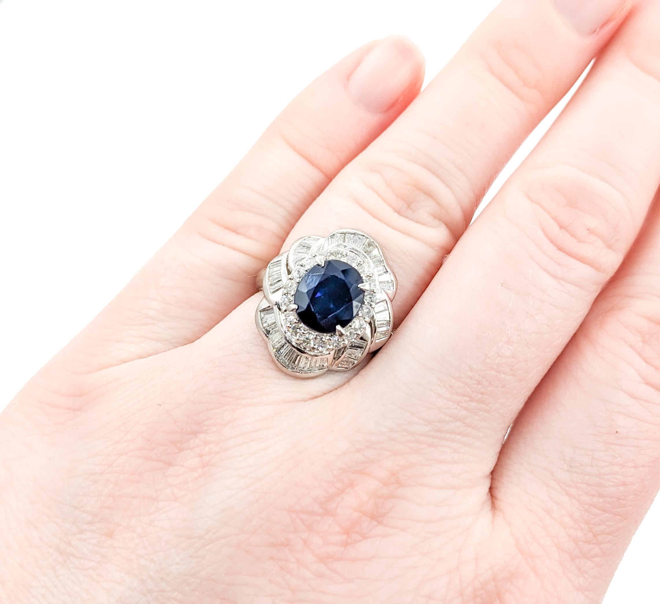 2.83ct Sapphire & 1.21ctw Diamond Halo Cocktail Ring In Platinum For Sale 3