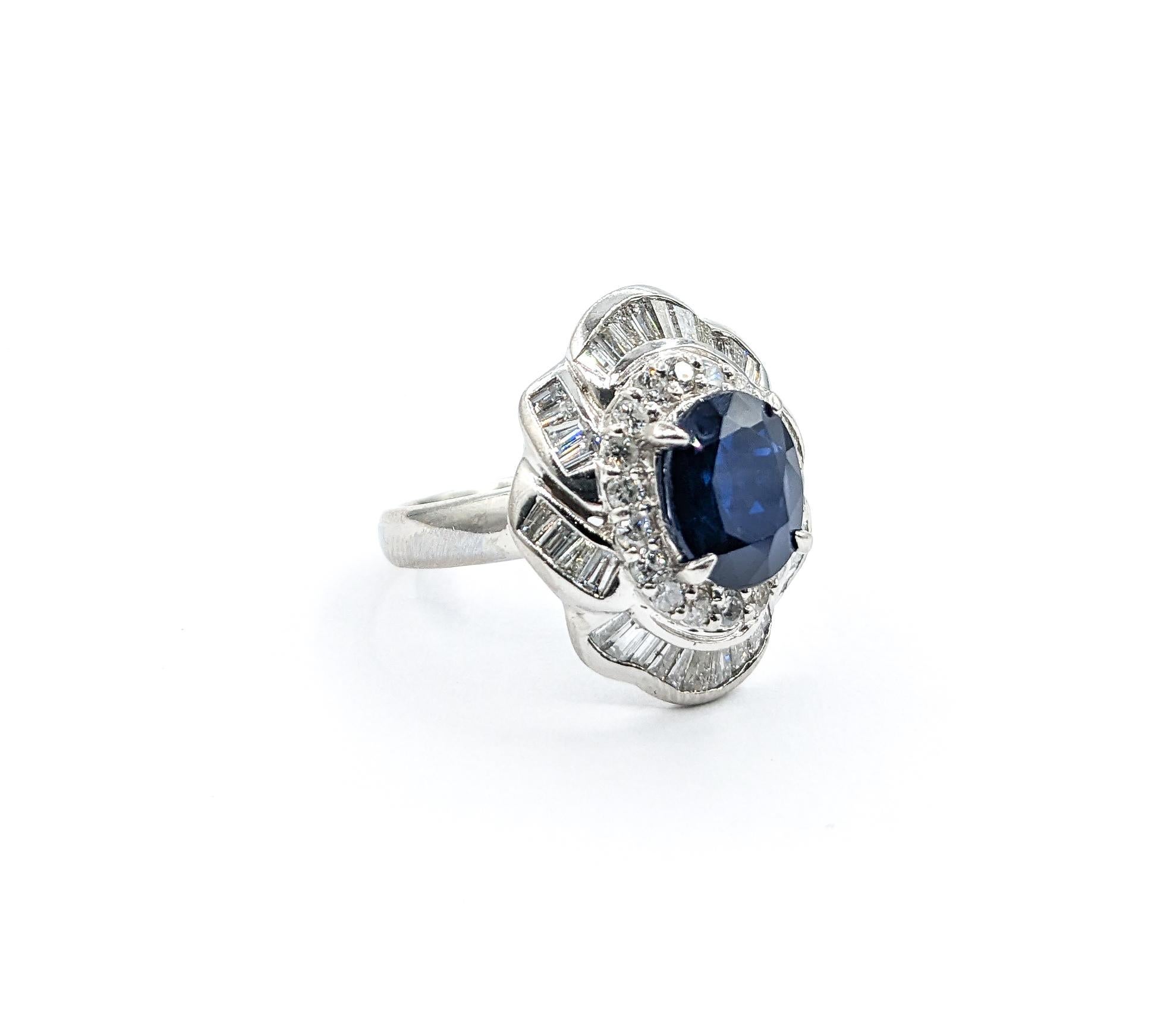 Round Cut 2.83ct Sapphire & 1.21ctw Diamond Halo Cocktail Ring In Platinum For Sale
