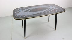 Cocktail Table 1950s Atomic Graphic Design Tabletop and Brass Feet