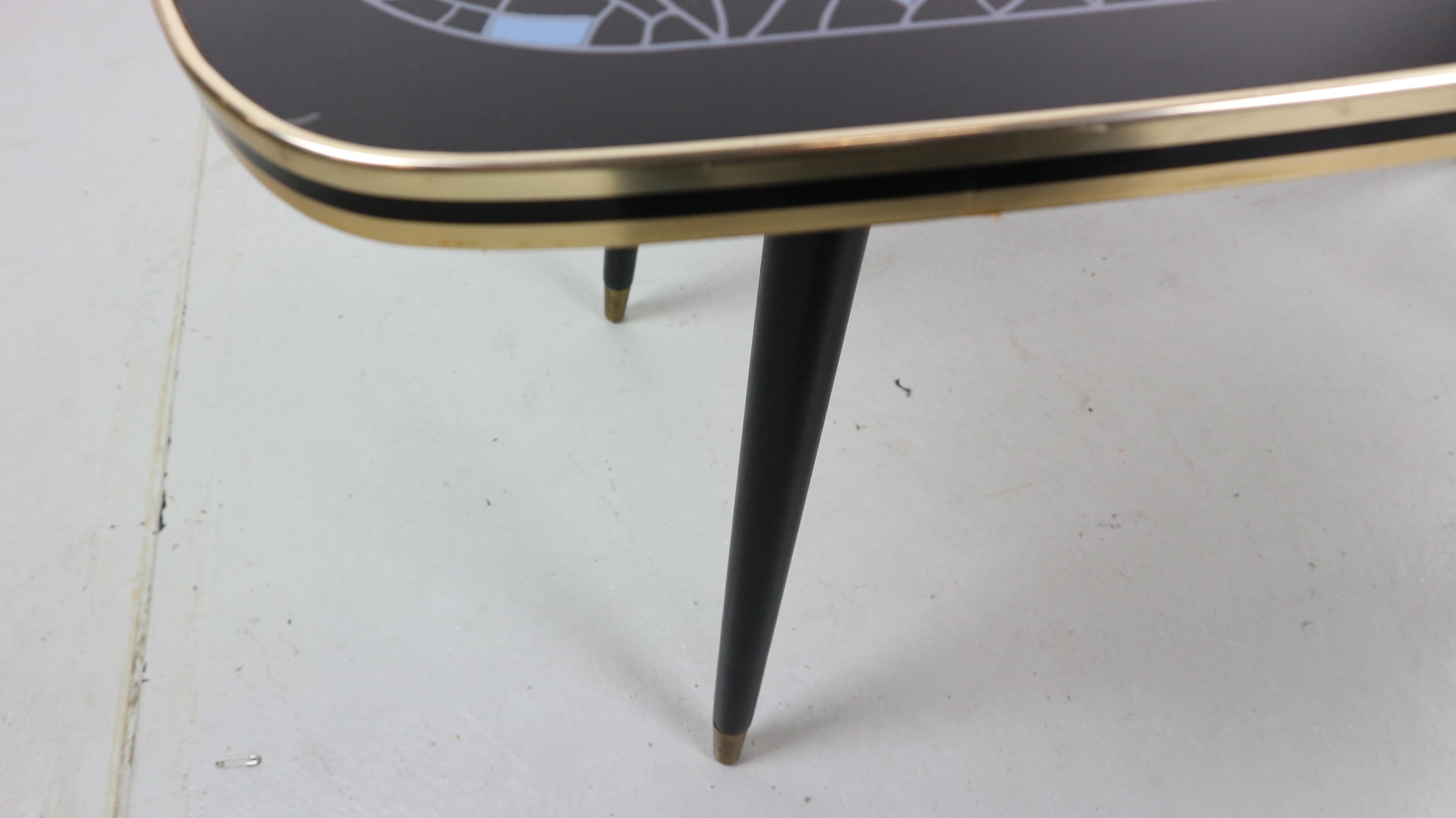 Mid-20th Century Cocktail Table 1950s Atomic Graphic Design Tabletop and Brass Feet