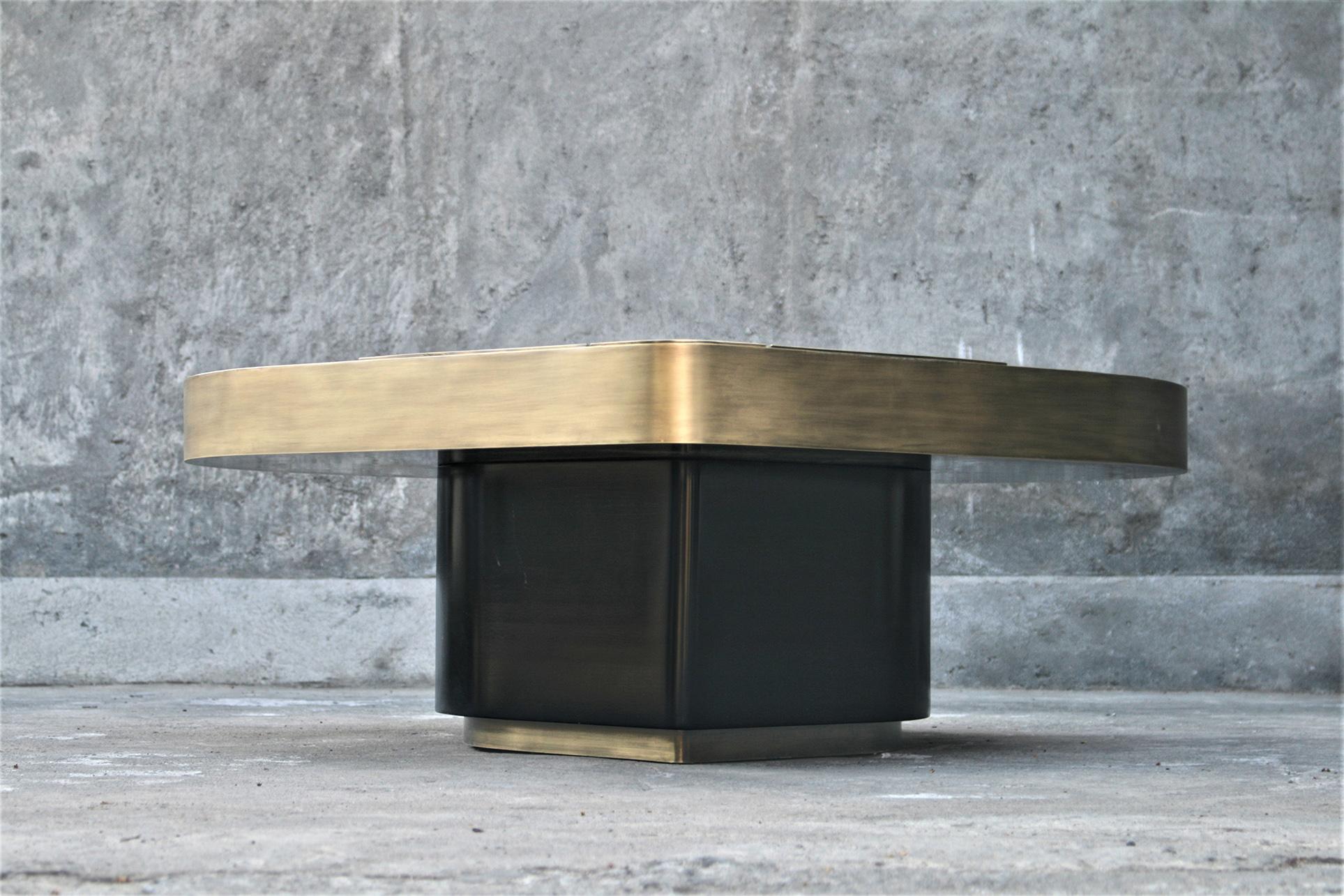 Cocktail Table by Belgali Acid Etched Brass and Agate Slices 4