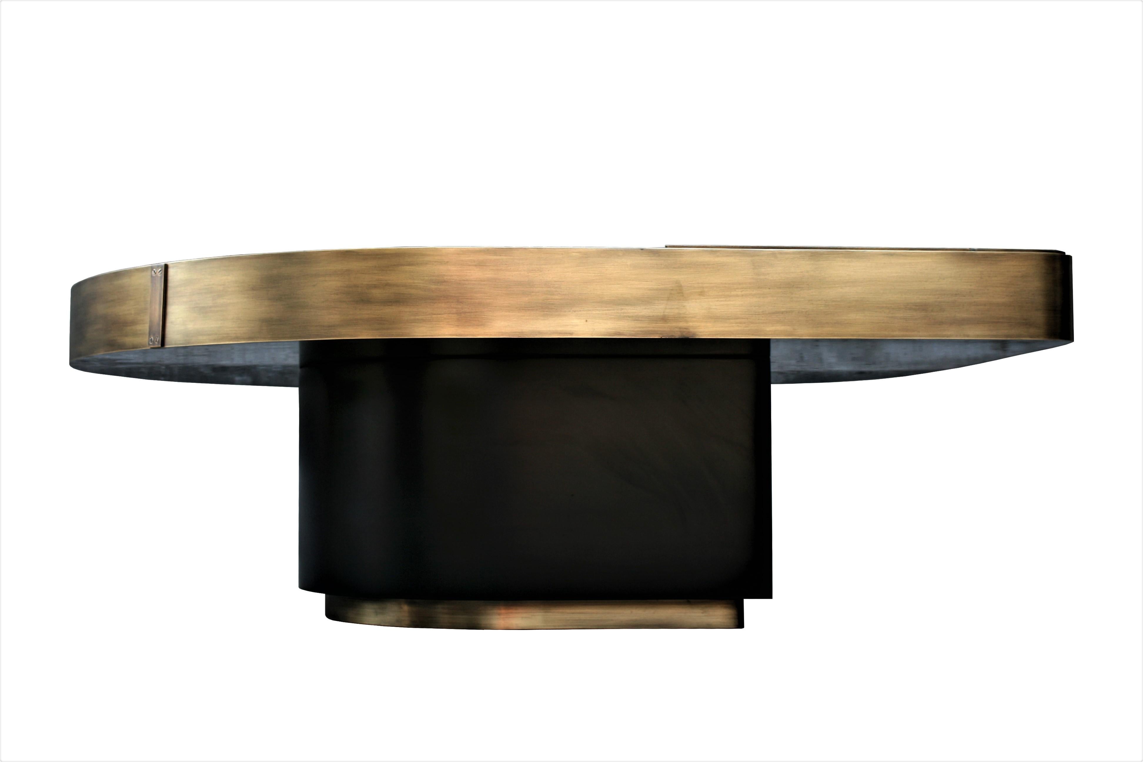 Cocktail Table by Belgali Acid Etched Brass and Agate Slices 3