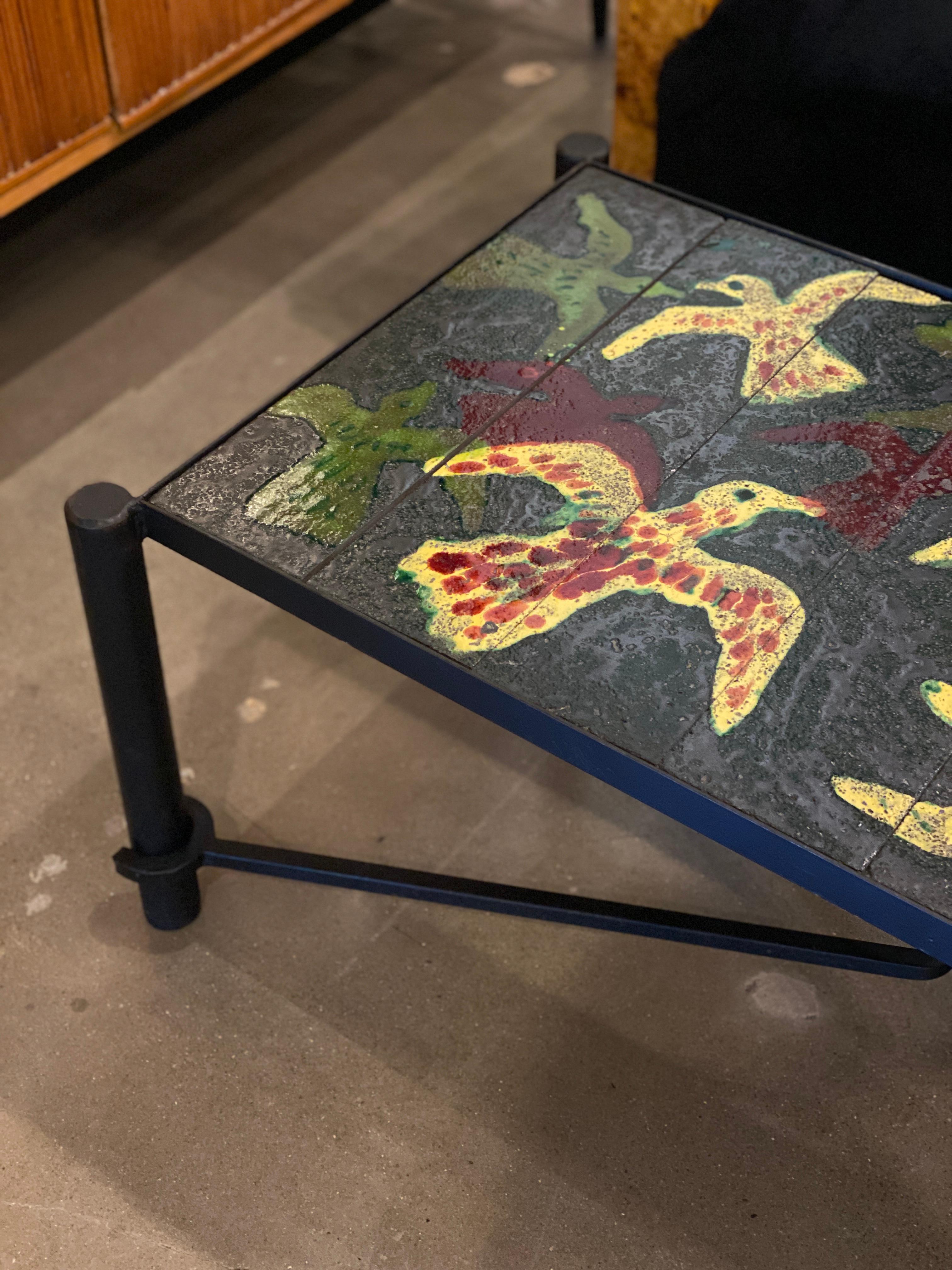 Cocktail Table by Jacques Adnet in Steel and Ceramic Tile, France, 1955 In Good Condition In Austin, TX