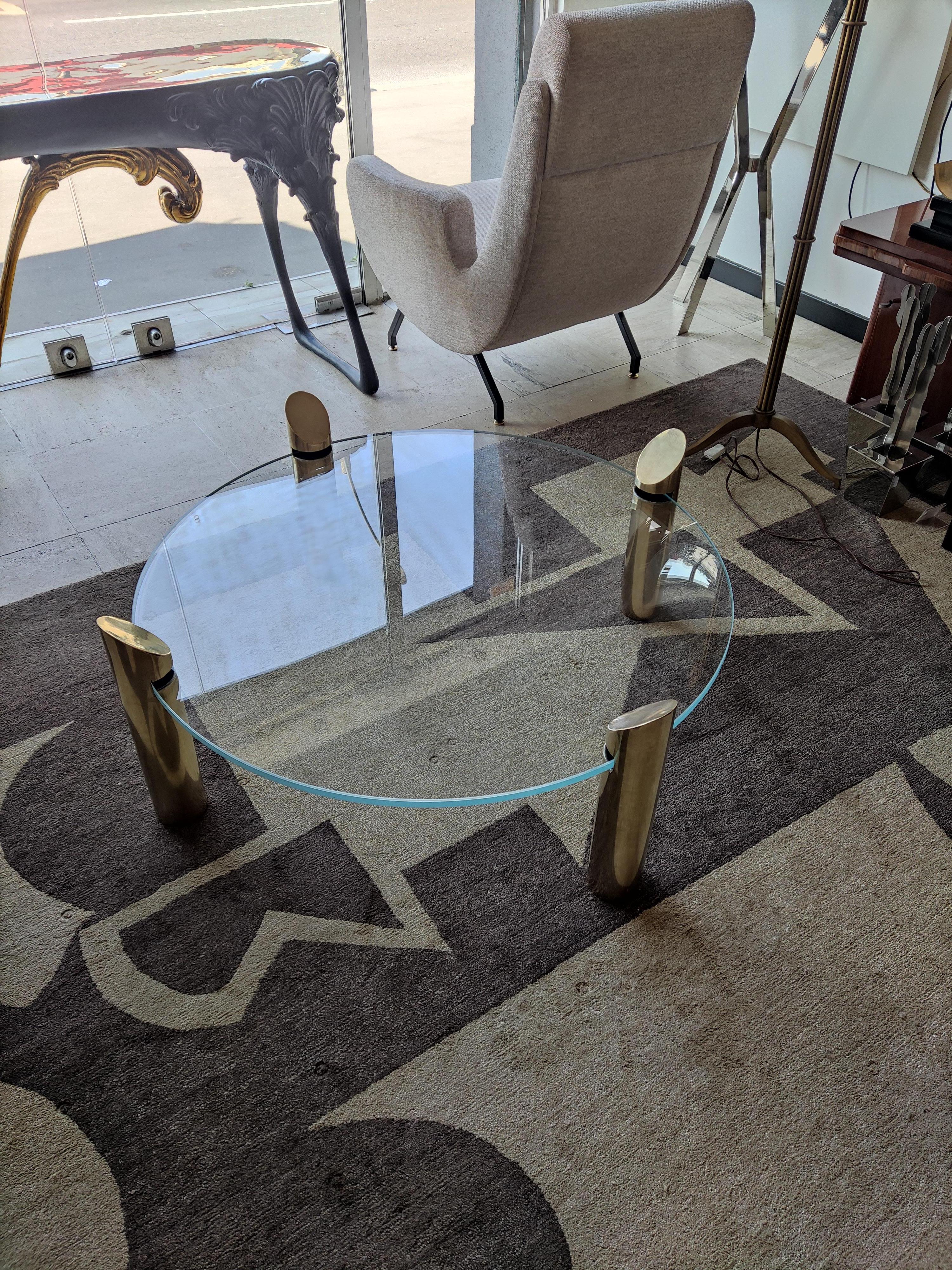 Cocktail table circa 1970, brass and glass.