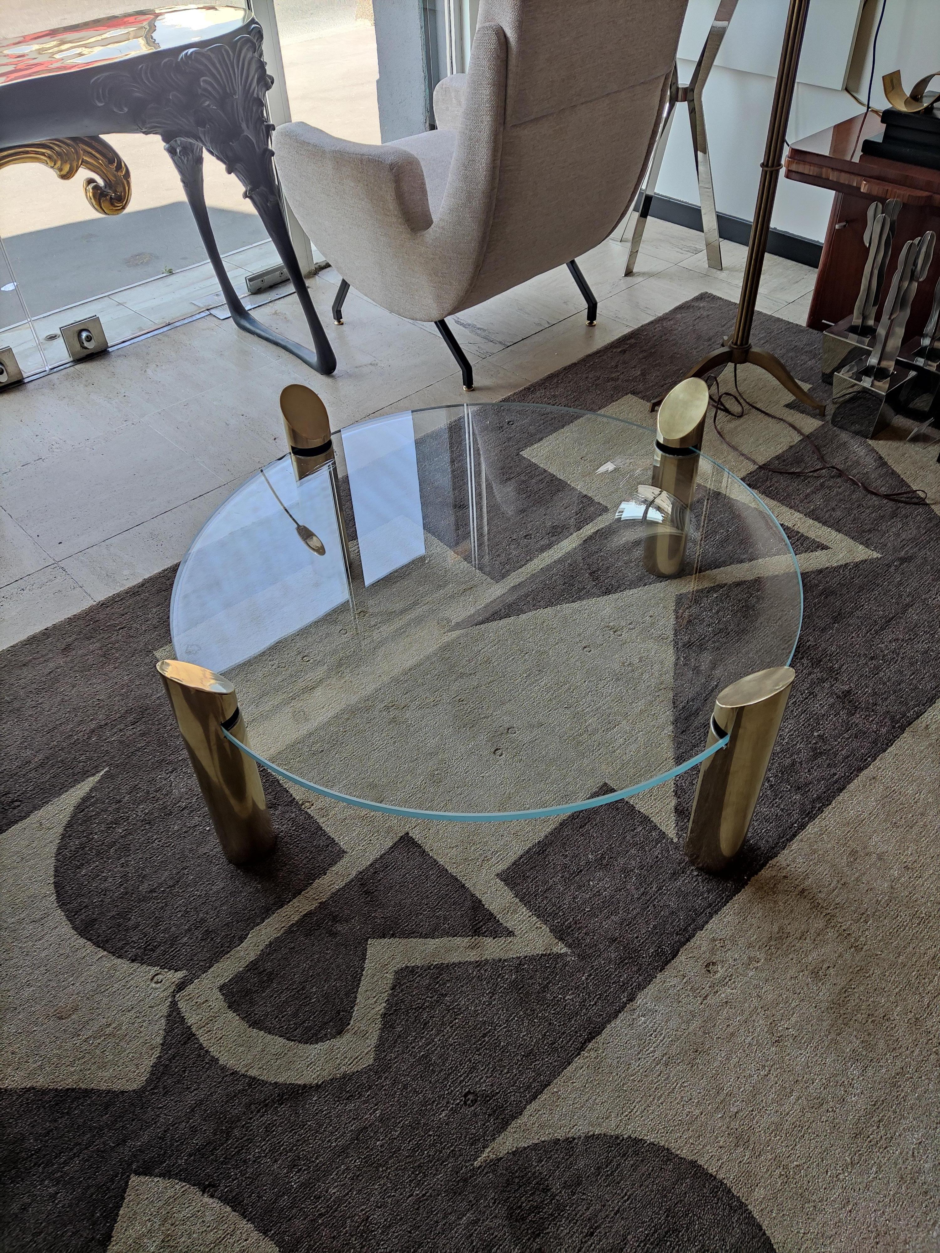 French Cocktail Table circa 1970, Brass and Glass