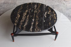 Cocktail Table in Black Portoro Marble and Mahogany by Frank Kyle