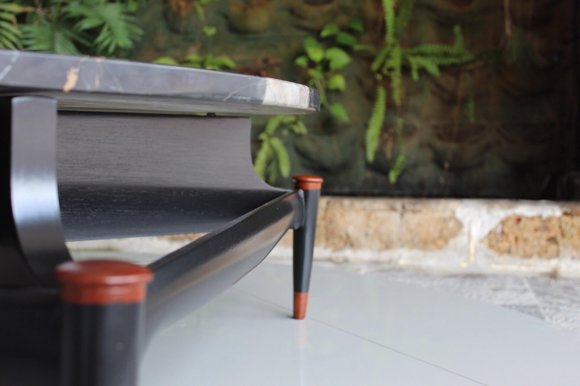 Cocktail Table in Black Portoro Marble and Mahogany by Frank Kyle 1