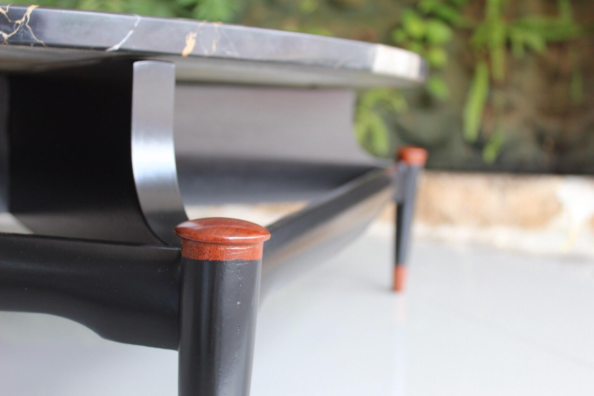 Cocktail Table in Black Portoro Marble and Mahogany by Frank Kyle 2