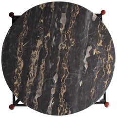 Cocktail Table in Black Portoro Marble and Mahogany by Frank Kyle