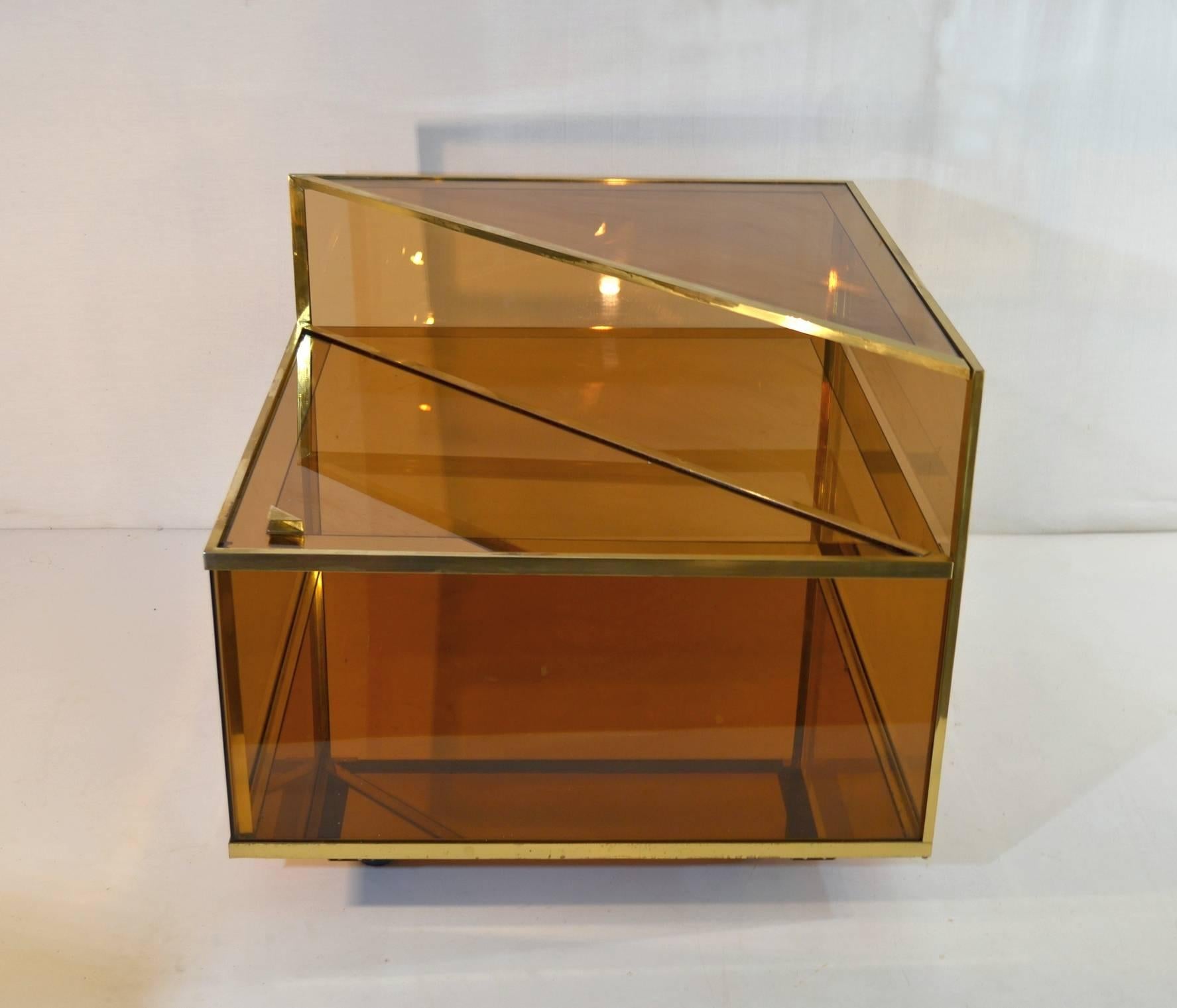 Modern Cocktail Table in Glass and Brass Made in Italy For Sale