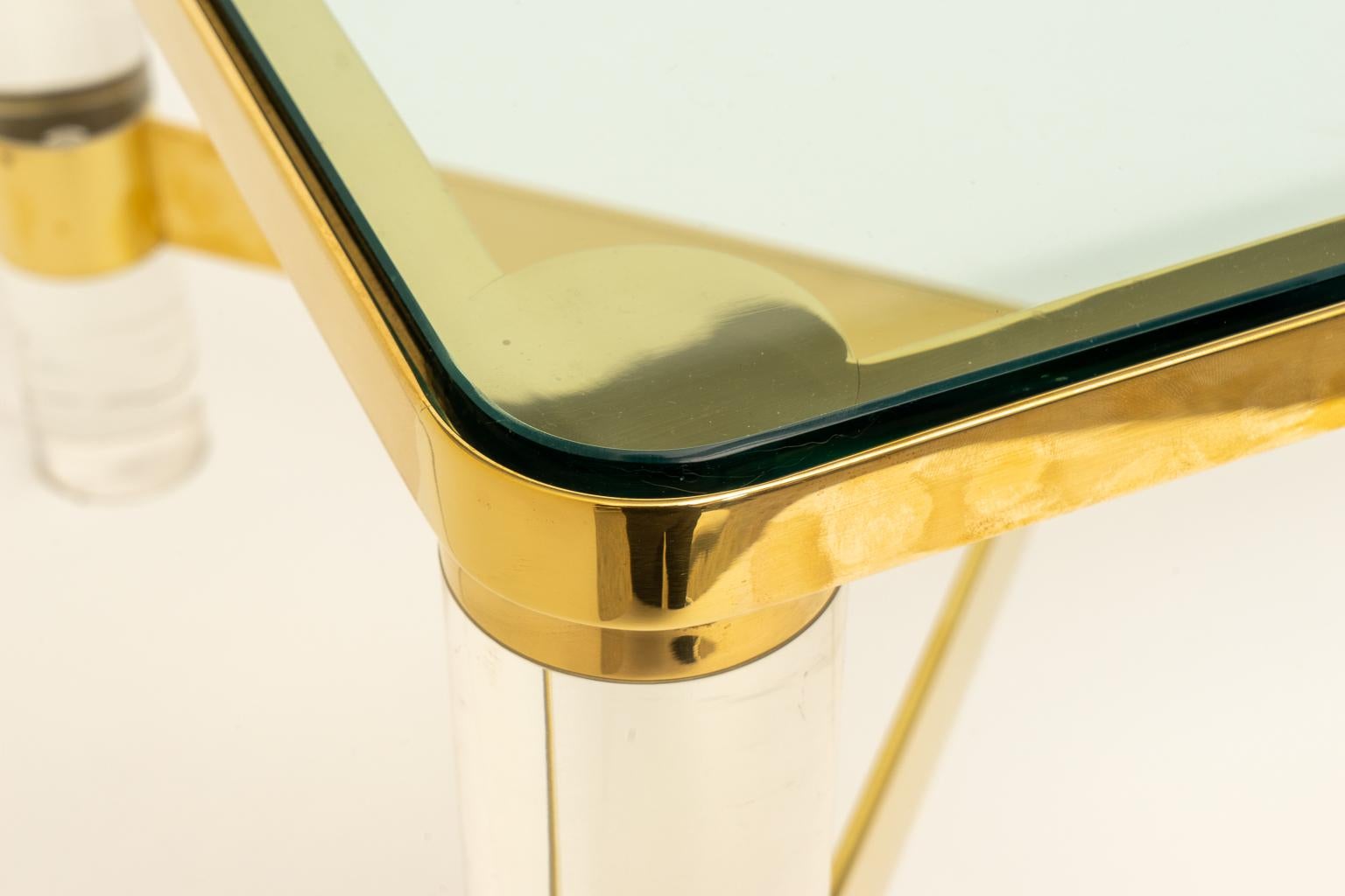 Signed Karl Springer Cocktail Table in Lucite and Brass 1