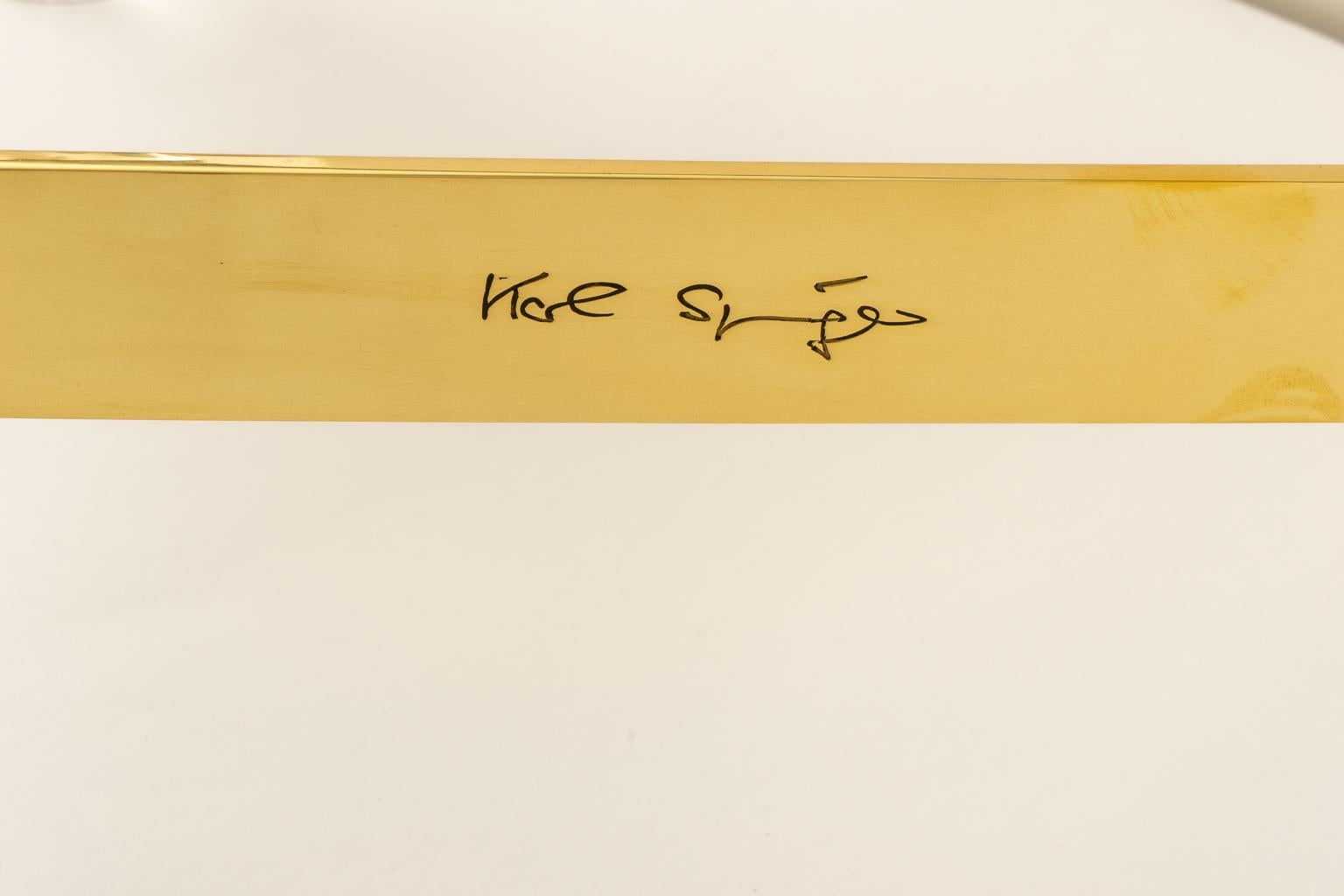 Signed Karl Springer Cocktail Table in Lucite and Brass 2
