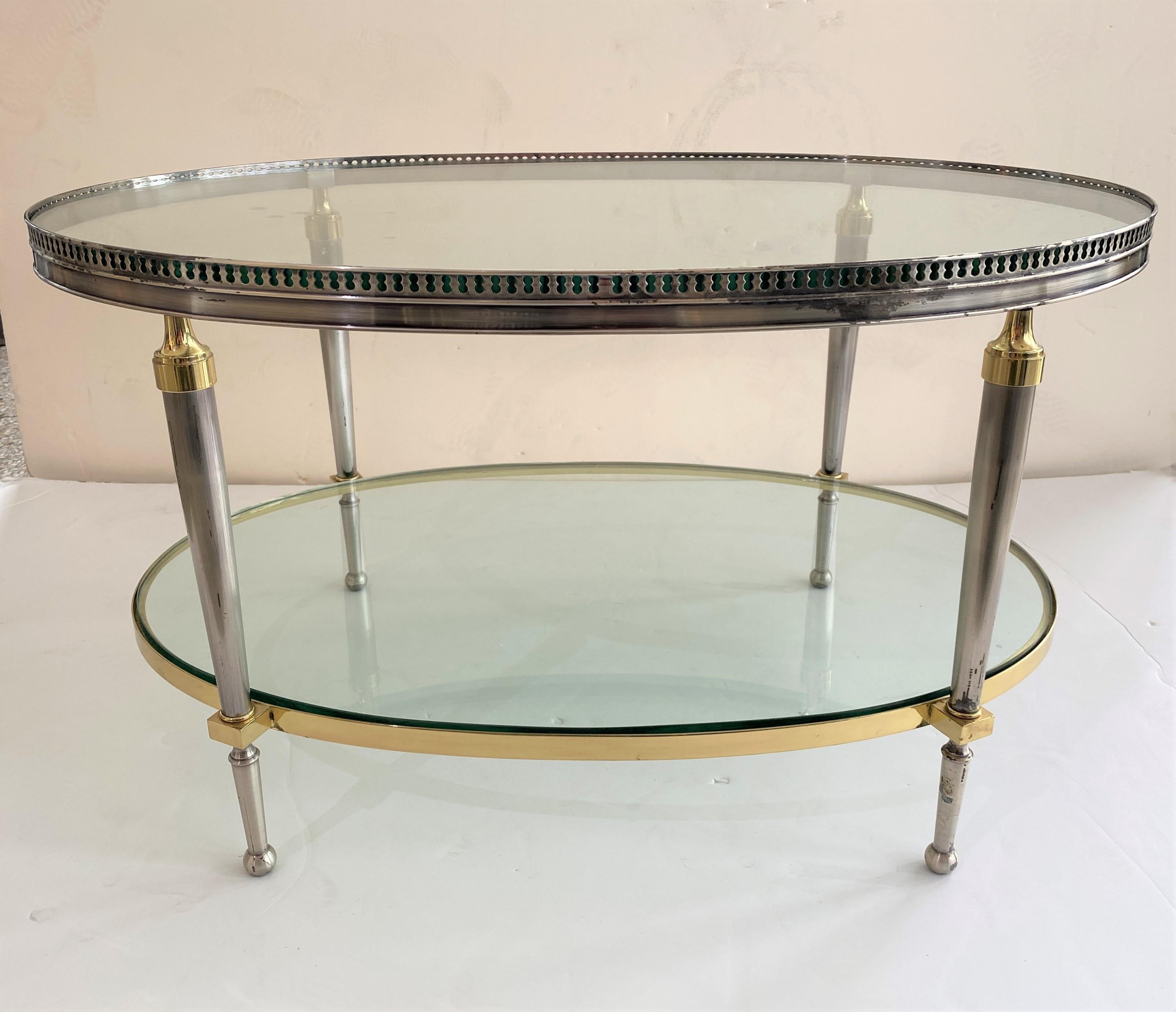 Neoclassical Revival Cocktail Table in Steel and Brass by Trouvailles For Sale