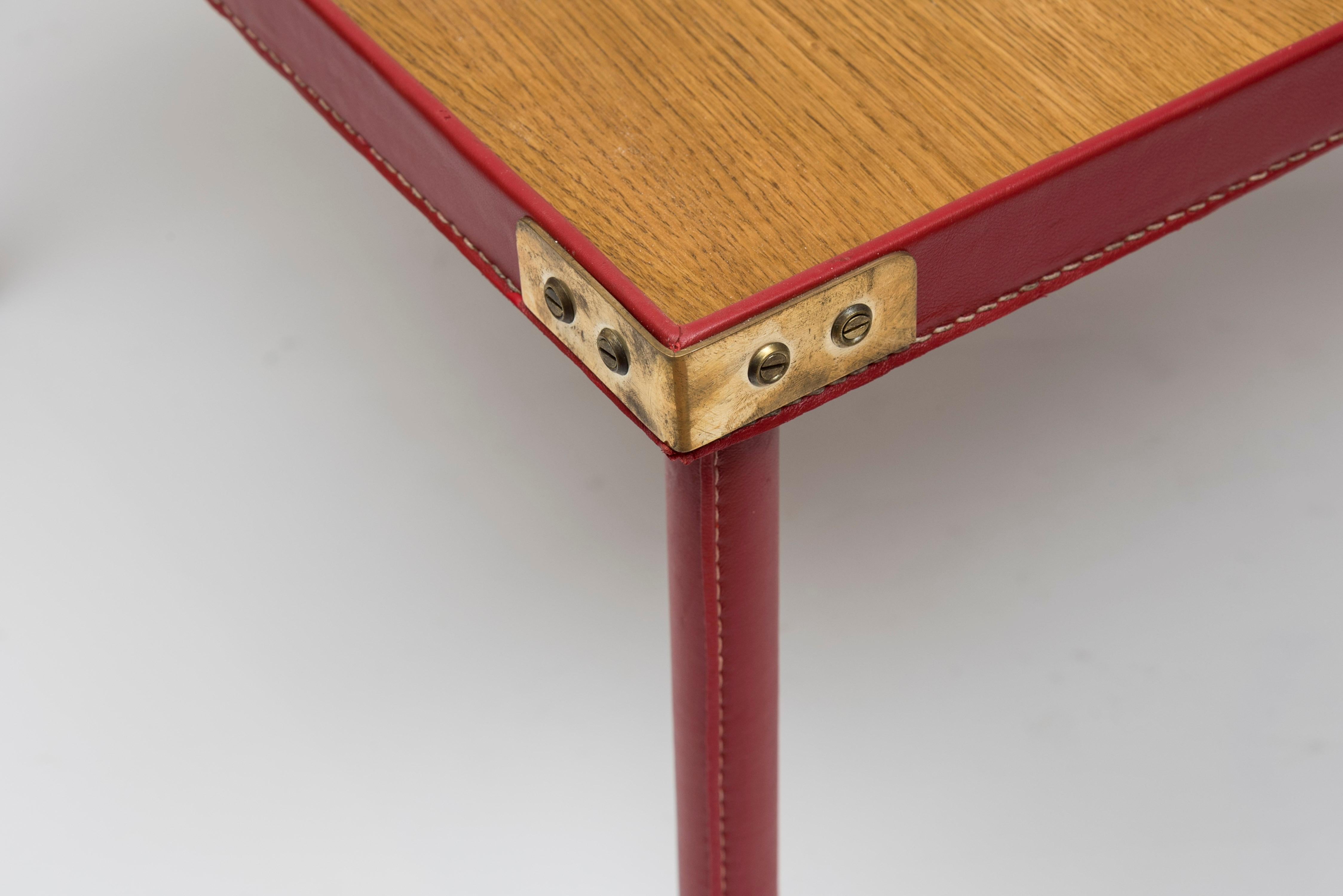 European Cocktail Table in Stitched Leather by Jacques Adnet For Sale