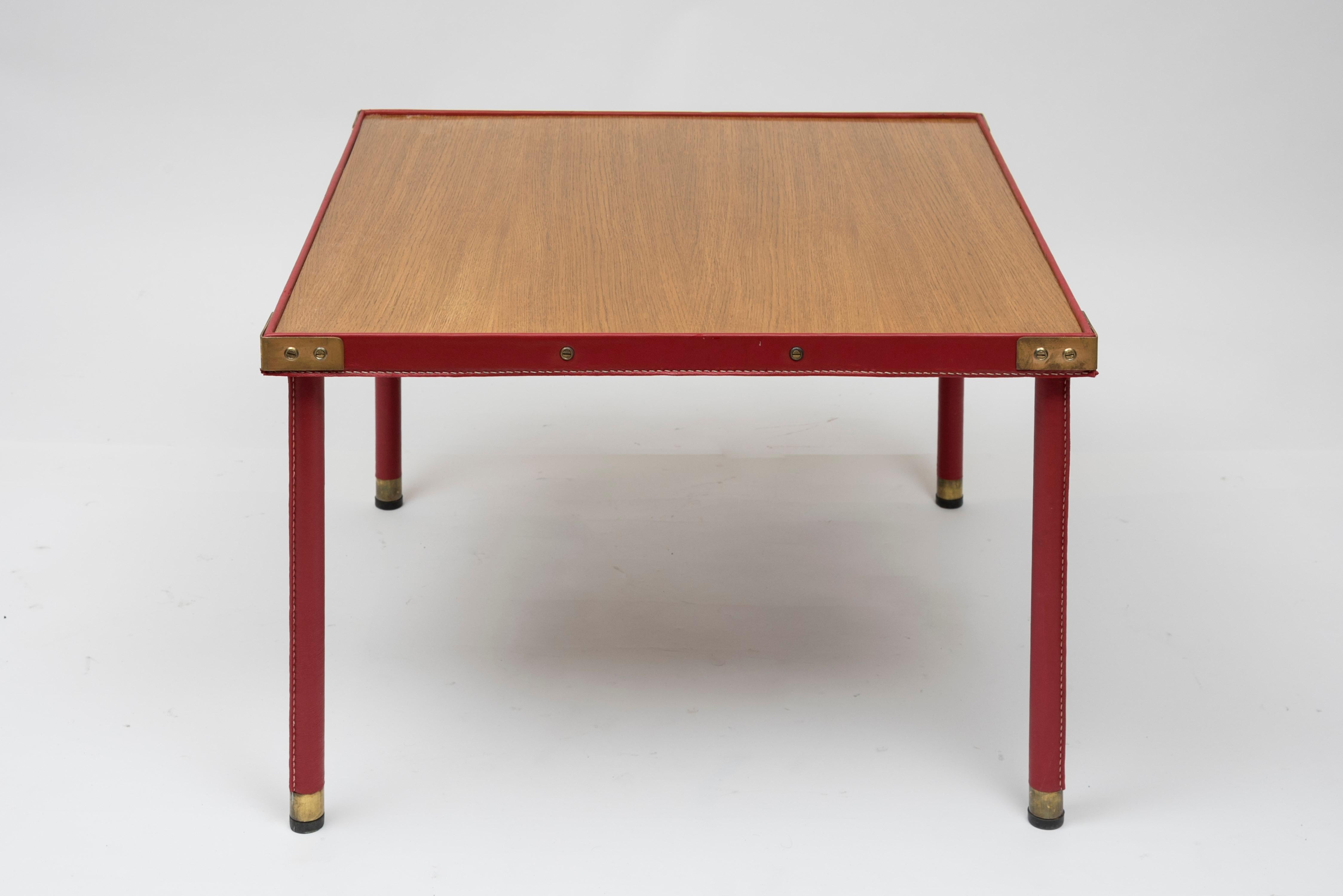 Cocktail Table in Stitched Leather by Jacques Adnet For Sale 1