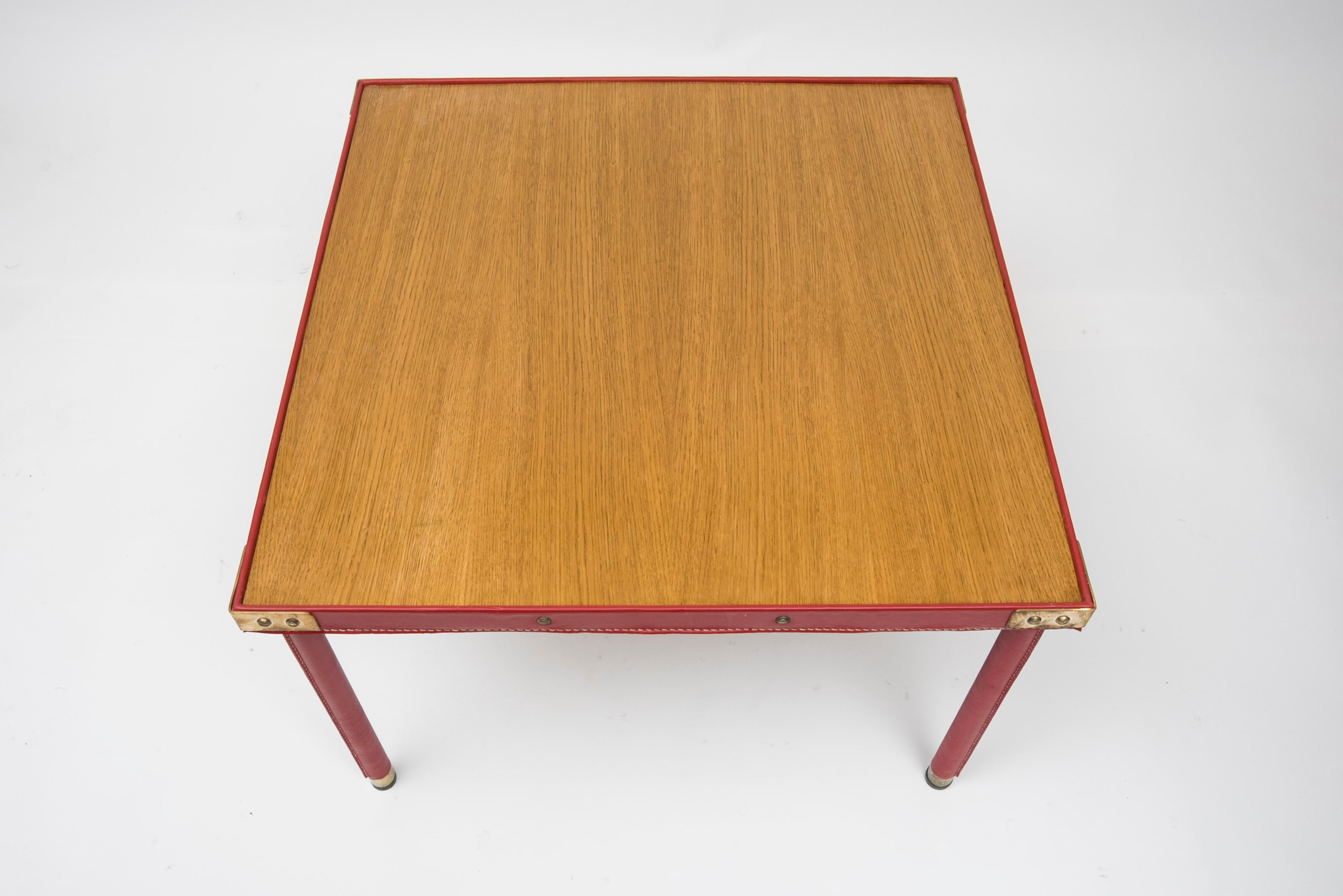 Cocktail Table in Stitched Leather by Jacques Adnet For Sale 2