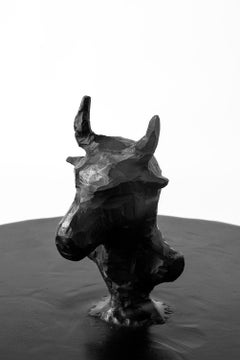 Cocktail Table Modern Hand-Shaped Round Handmade Blackened and Waxed Steel