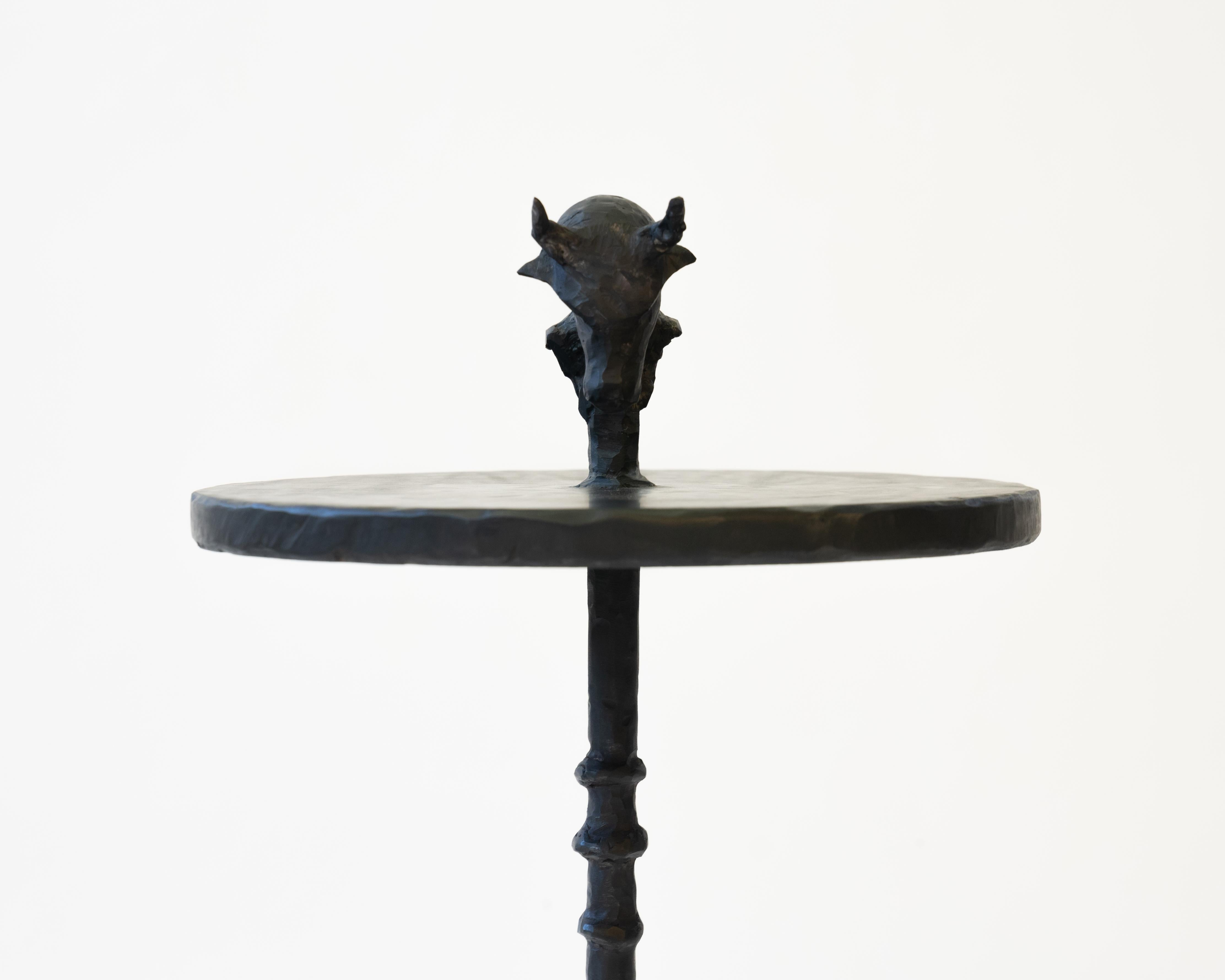 Contemporary Cocktail Table Modern Hand-Shaped Round Handmade Blackened and Waxed Steel For Sale