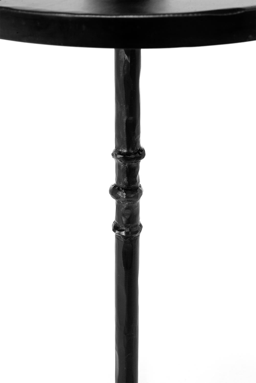 American Cocktail Table Modern Hand-Shaped Round Handmade Blackened and Waxed Steel For Sale