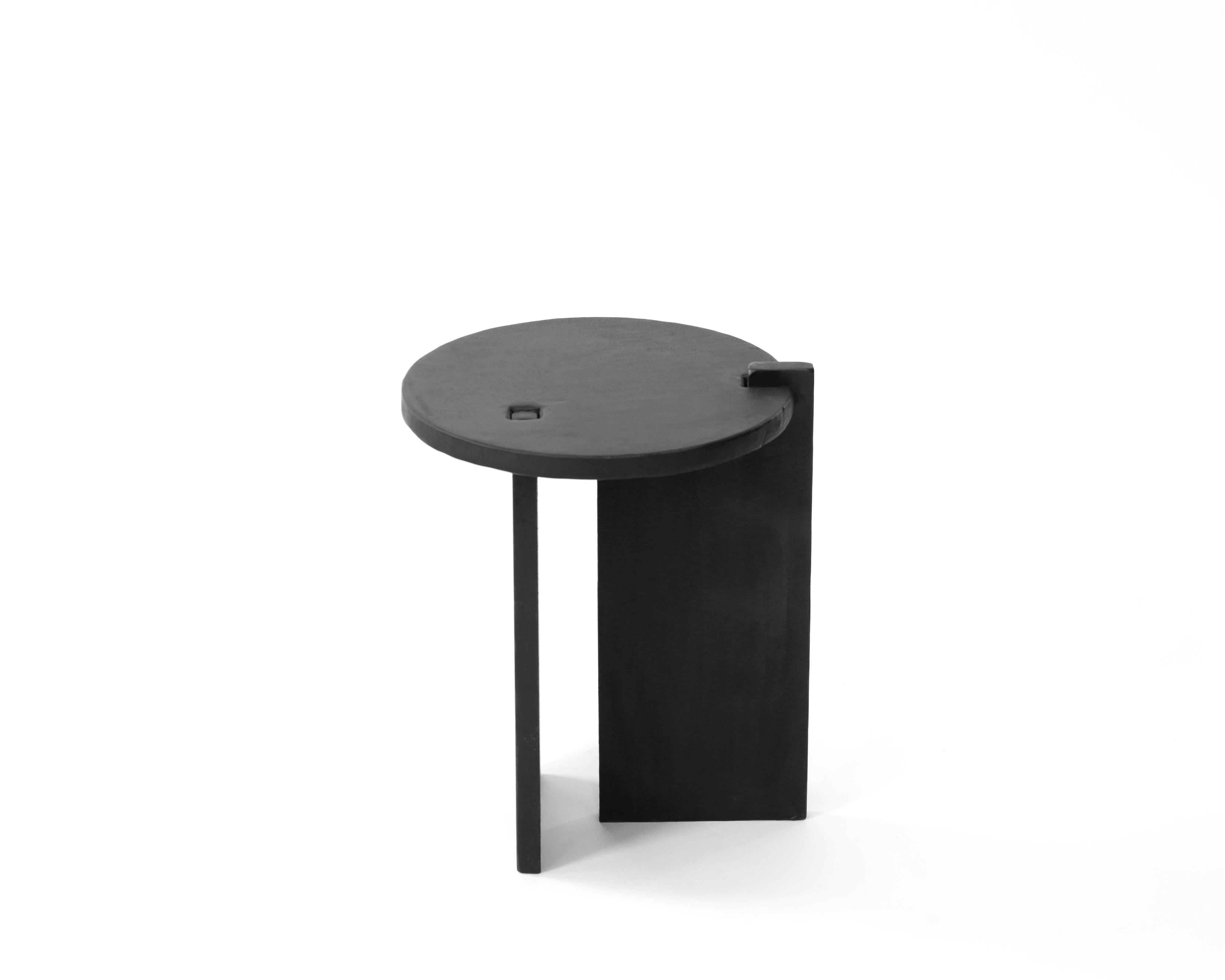 Cast Cocktail Table Modern Hand-Shaped Round Handmade Blackened and Waxed Steel For Sale