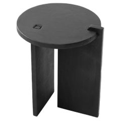 Cocktail Table Modern Hand-Shaped Round Handmade Blackened and Waxed Steel 