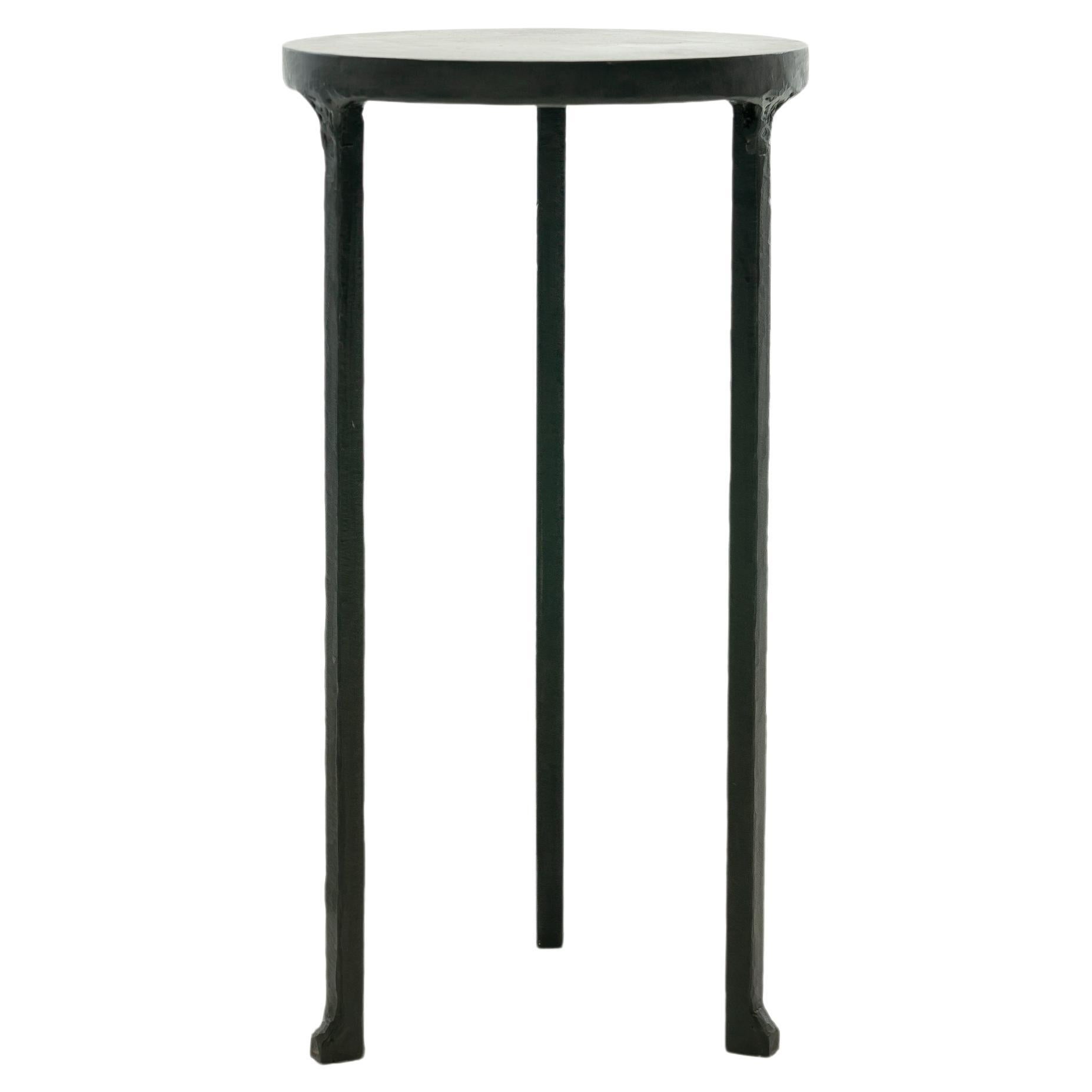 Cocktail Table Modern Hand-Shaped Round Handmade Blackened and Waxed Steel