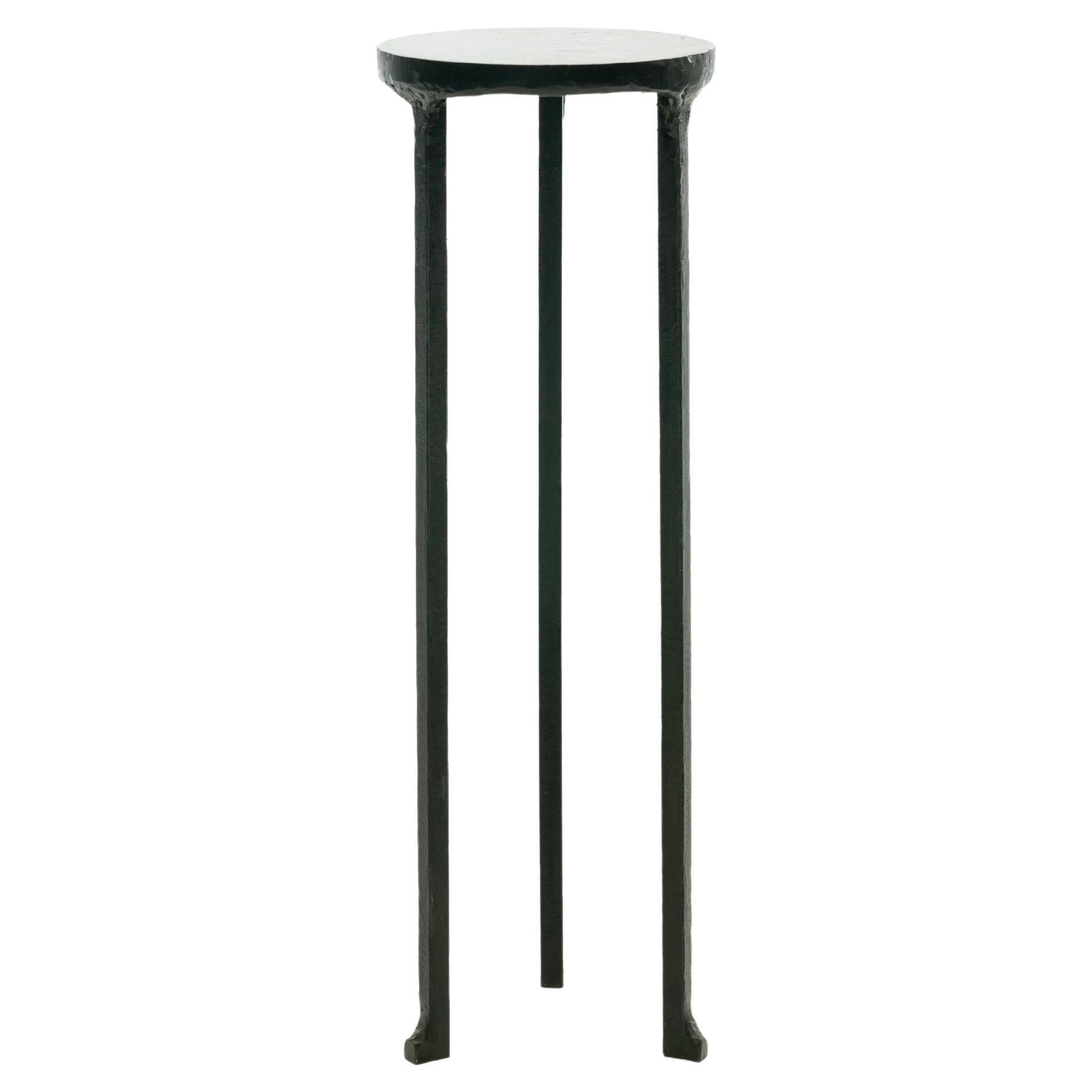 Cocktail Table Modern Hand-Shaped Round Handmade Blackened and Waxed Steel For Sale