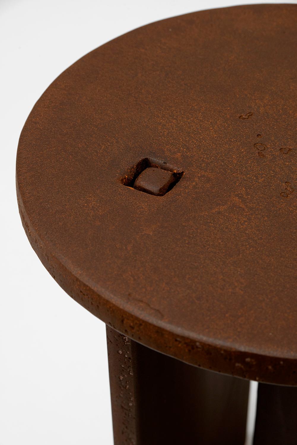 Contemporary Cocktail Table Modern Hand-Shaped Round Handmade Corten Rust Steel For Sale