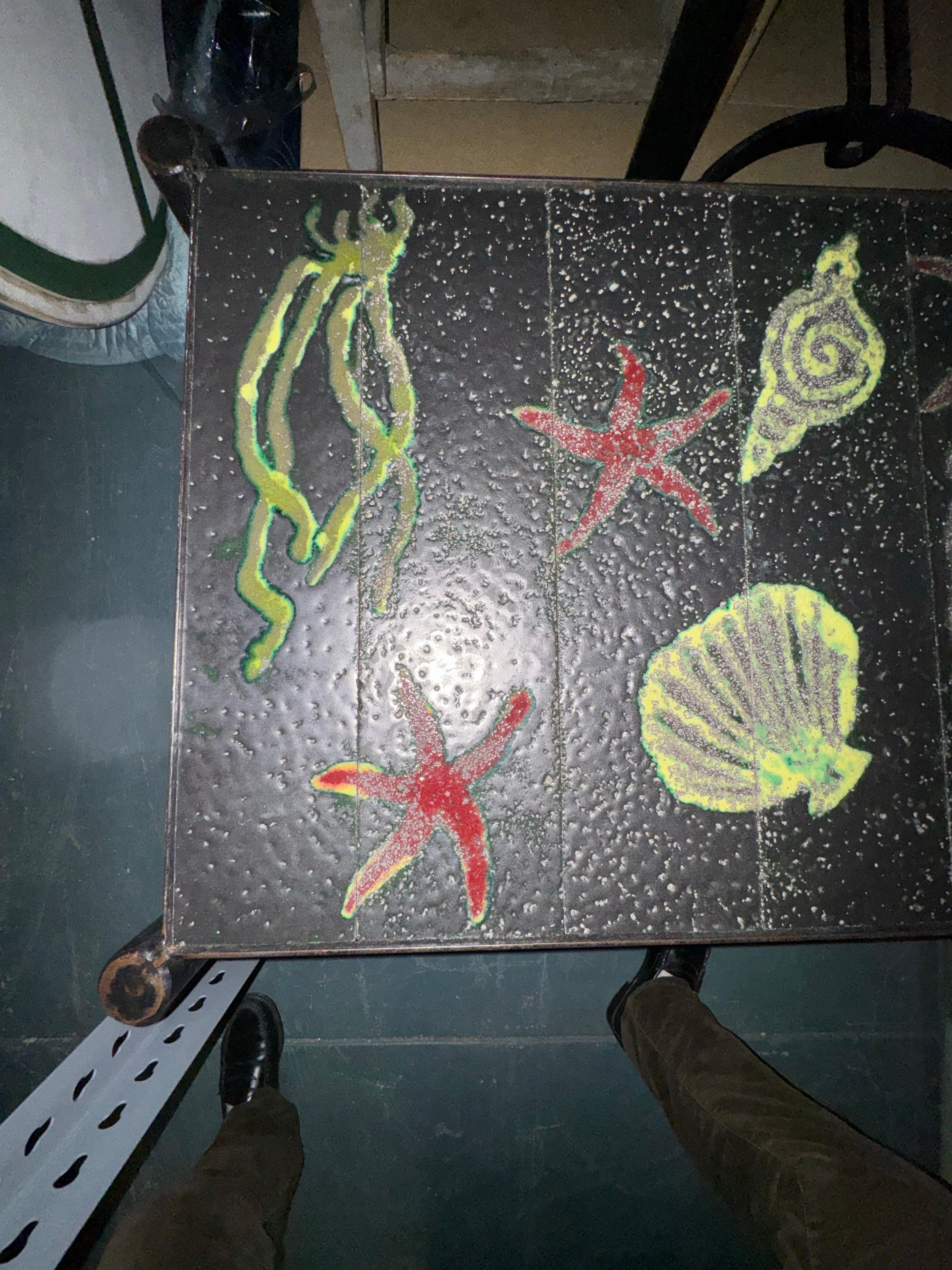 Ceramic Cocktail Table (Ocean Motif) by Jacques Adnet For Sale