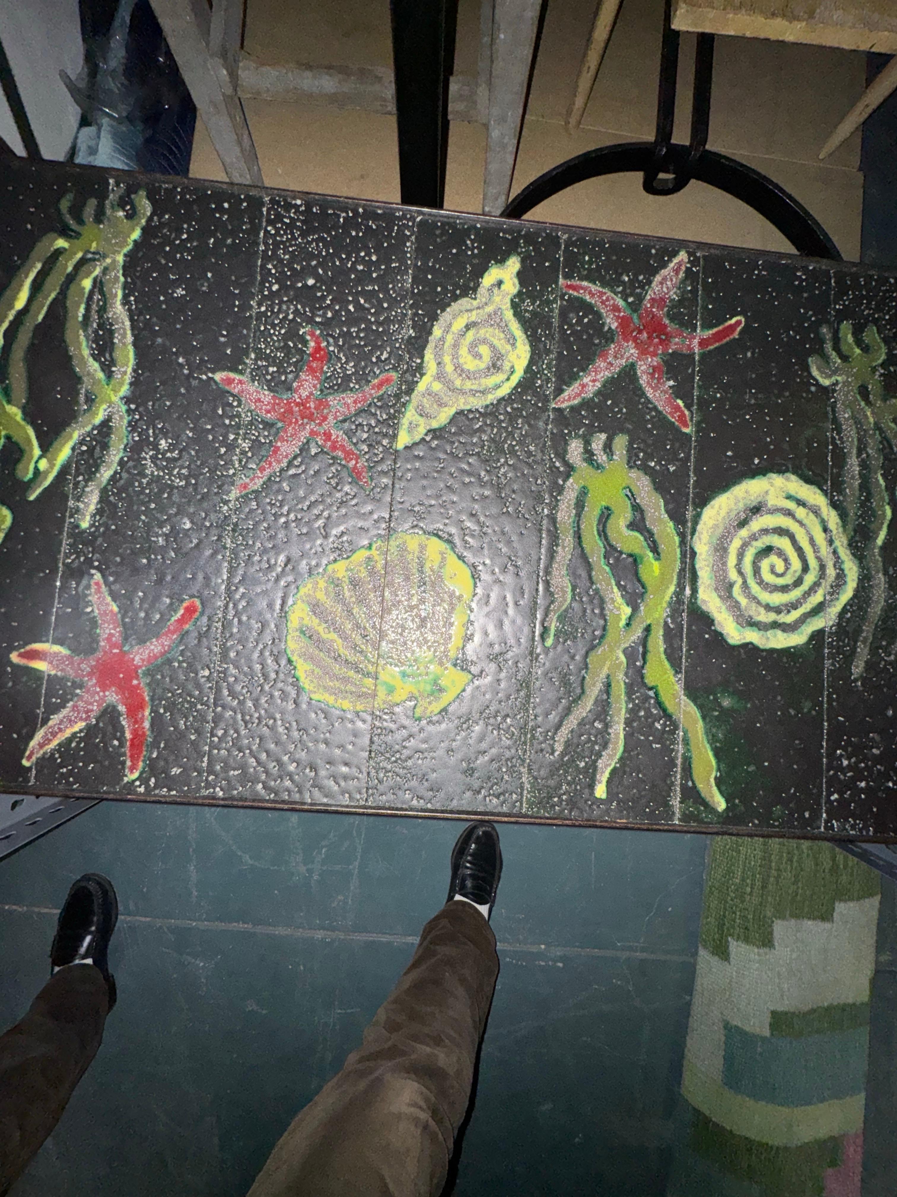 Cocktail Table (Ocean Motif) by Jacques Adnet For Sale 1